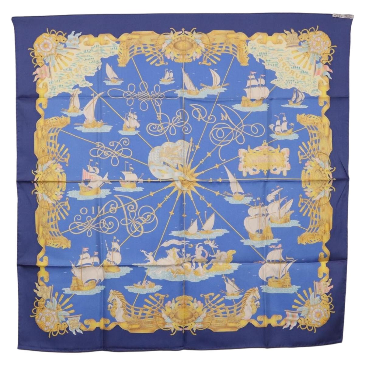 HERMES Carre 90 Scarf ""VOILES DE LUMIERE"" Silk Blue Auth am11862M