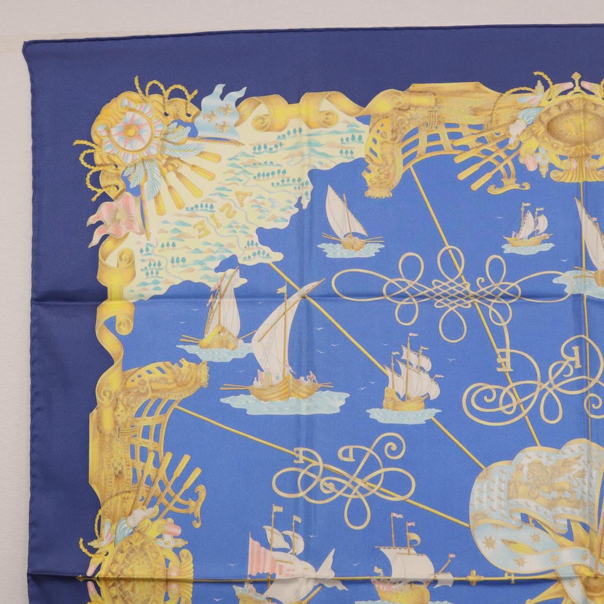 HERMES Carre 90 Scarf ""VOILES DE LUMIERE"" Silk Blue Auth am11862M