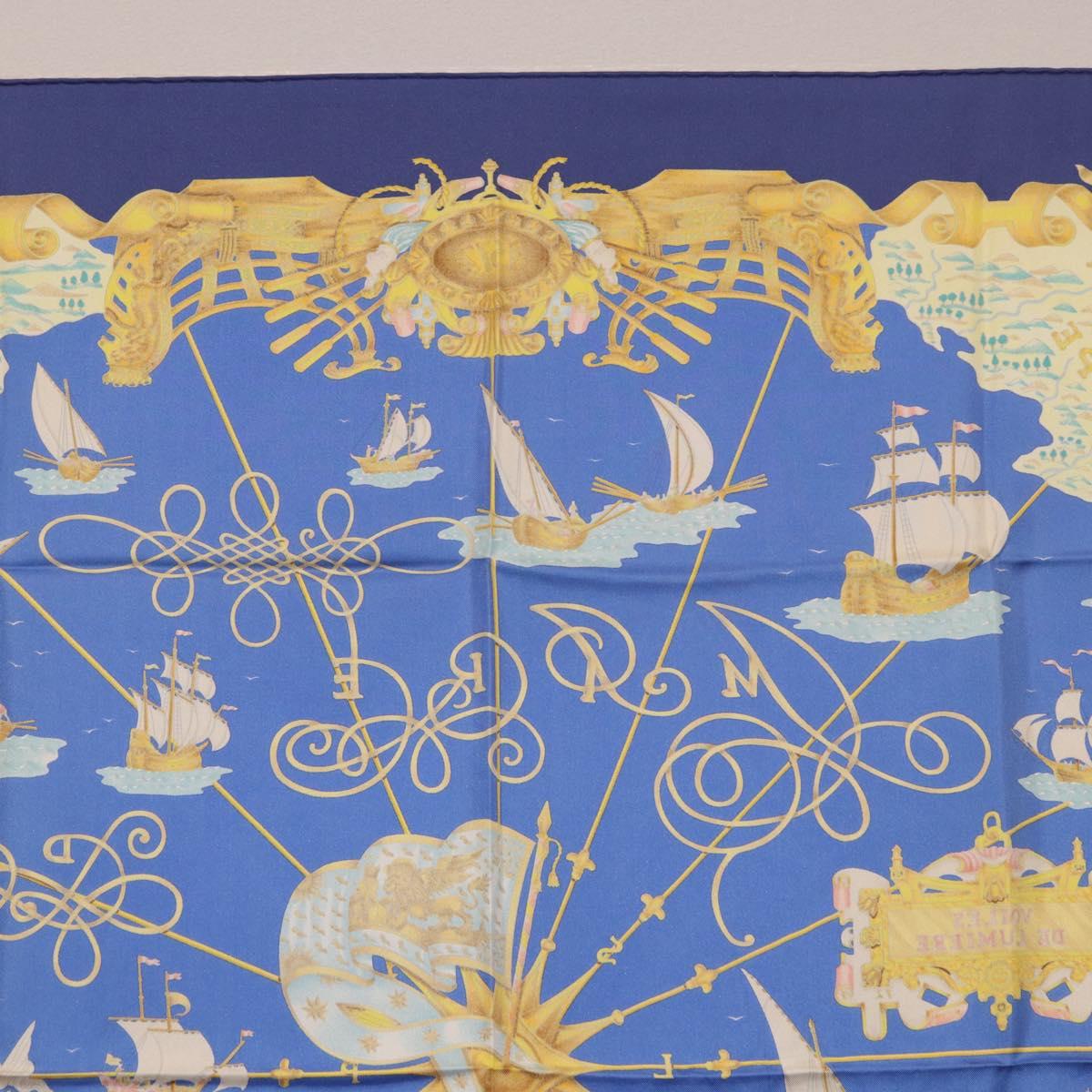 HERMES Carre 90 Scarf ""VOILES DE LUMIERE"" Silk Blue Auth am11862M