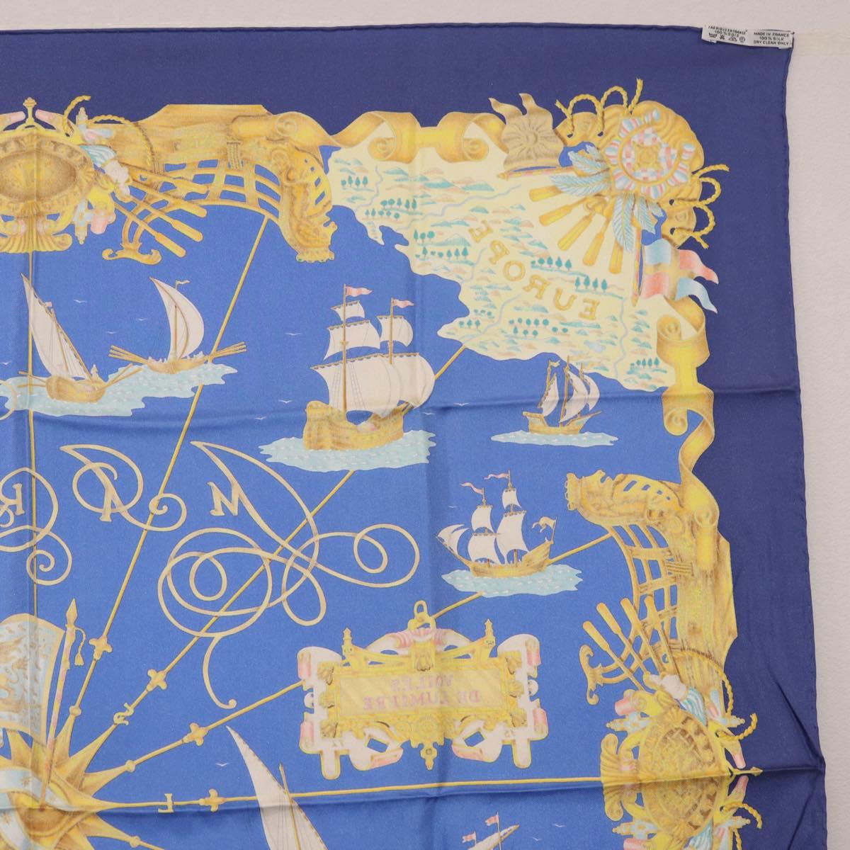 HERMES Carre 90 Scarf ""VOILES DE LUMIERE"" Silk Blue Auth am11862M