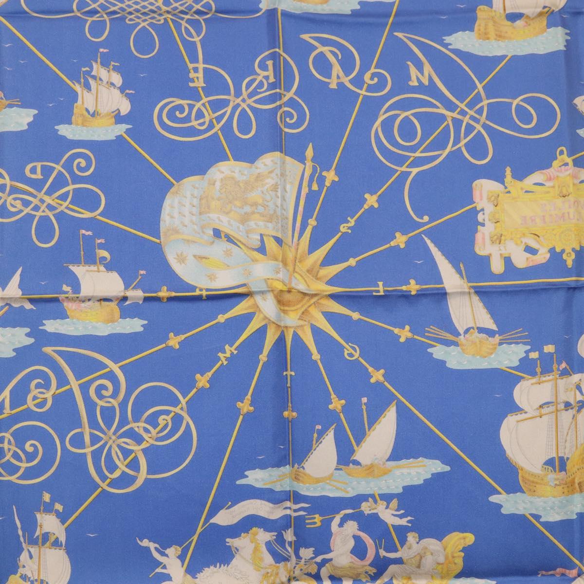 HERMES Carre 90 Scarf ""VOILES DE LUMIERE"" Silk Blue Auth am11862M