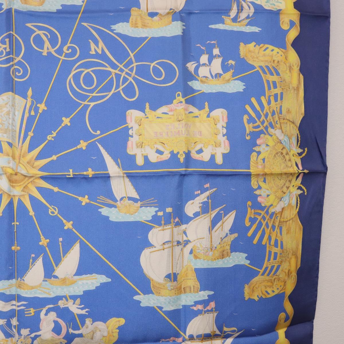 HERMES Carre 90 Scarf ""VOILES DE LUMIERE"" Silk Blue Auth am11862M