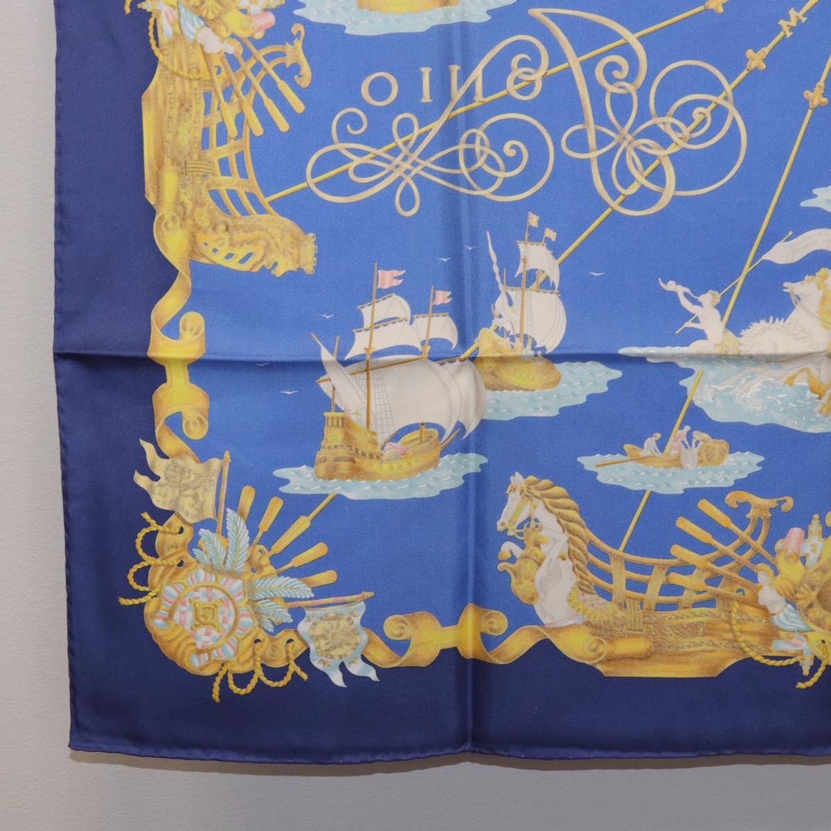 HERMES Carre 90 Scarf ""VOILES DE LUMIERE"" Silk Blue Auth am11862M