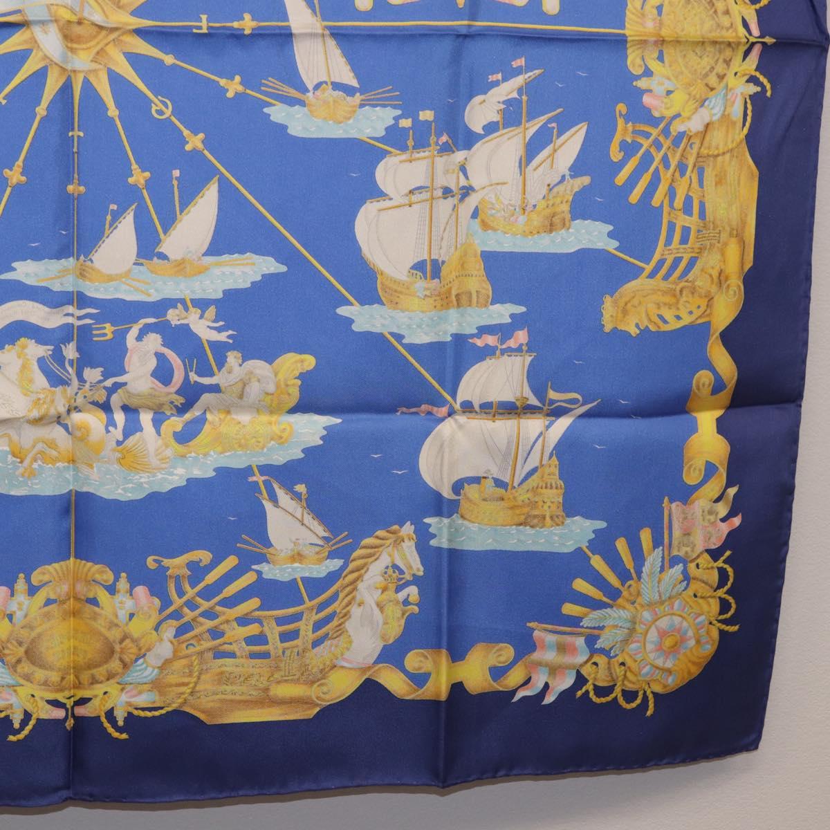 HERMES Carre 90 Scarf ""VOILES DE LUMIERE"" Silk Blue Auth am11862M