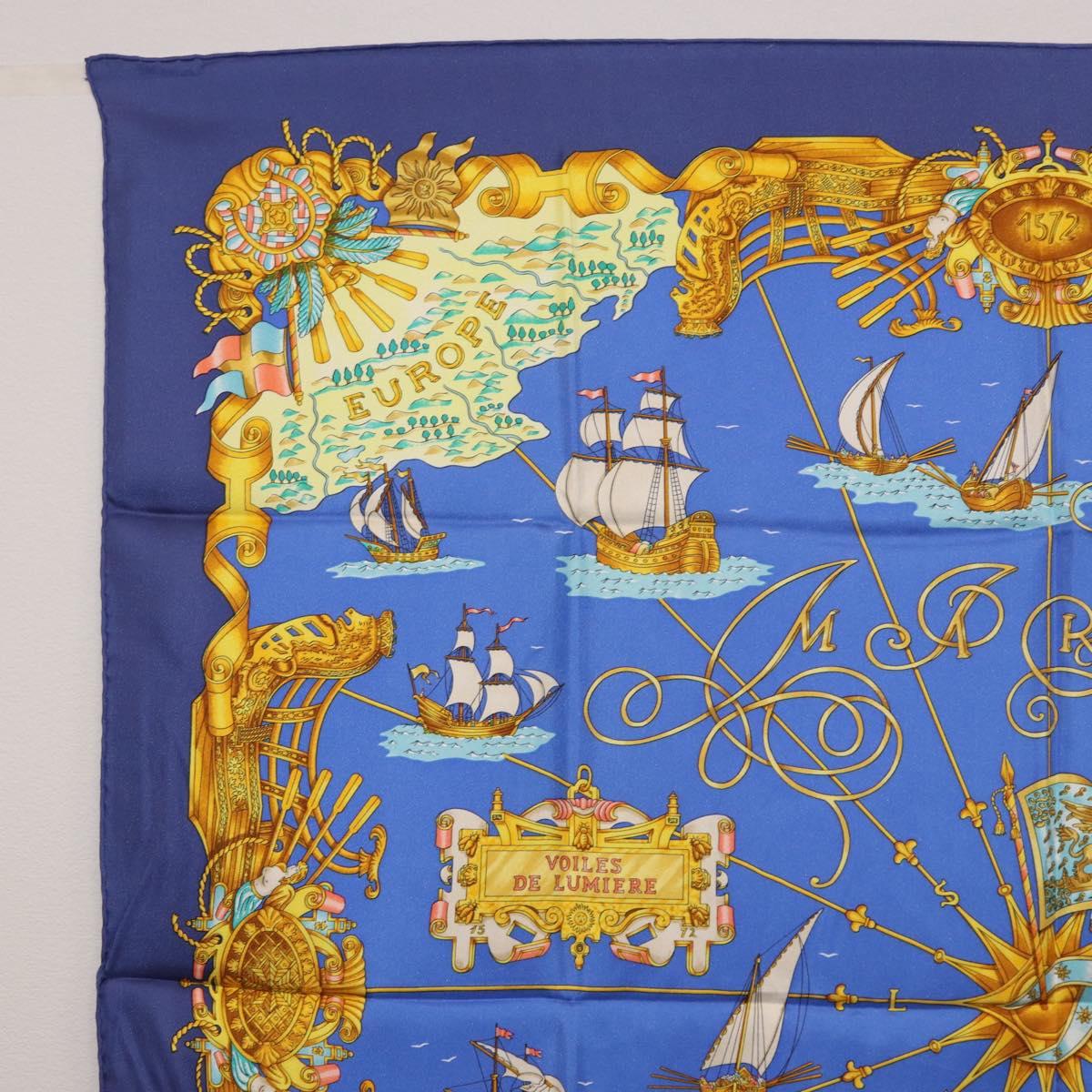 HERMES Carre 90 Scarf ""VOILES DE LUMIERE"" Silk Blue Auth am11862M