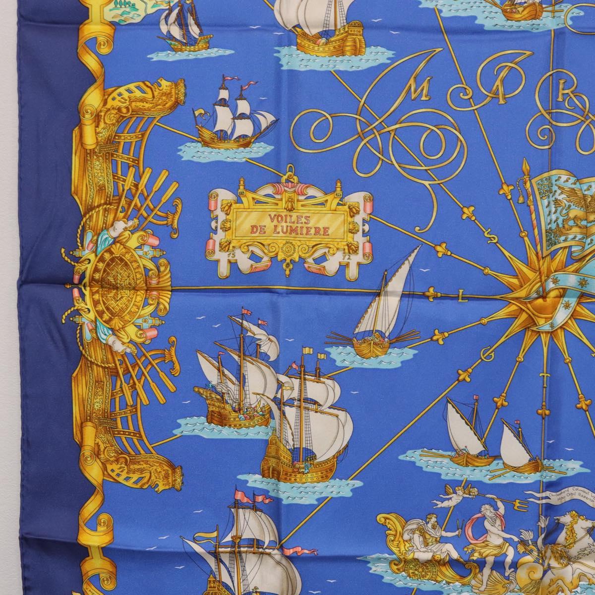 HERMES Carre 90 Scarf ""VOILES DE LUMIERE"" Silk Blue Auth am11862M
