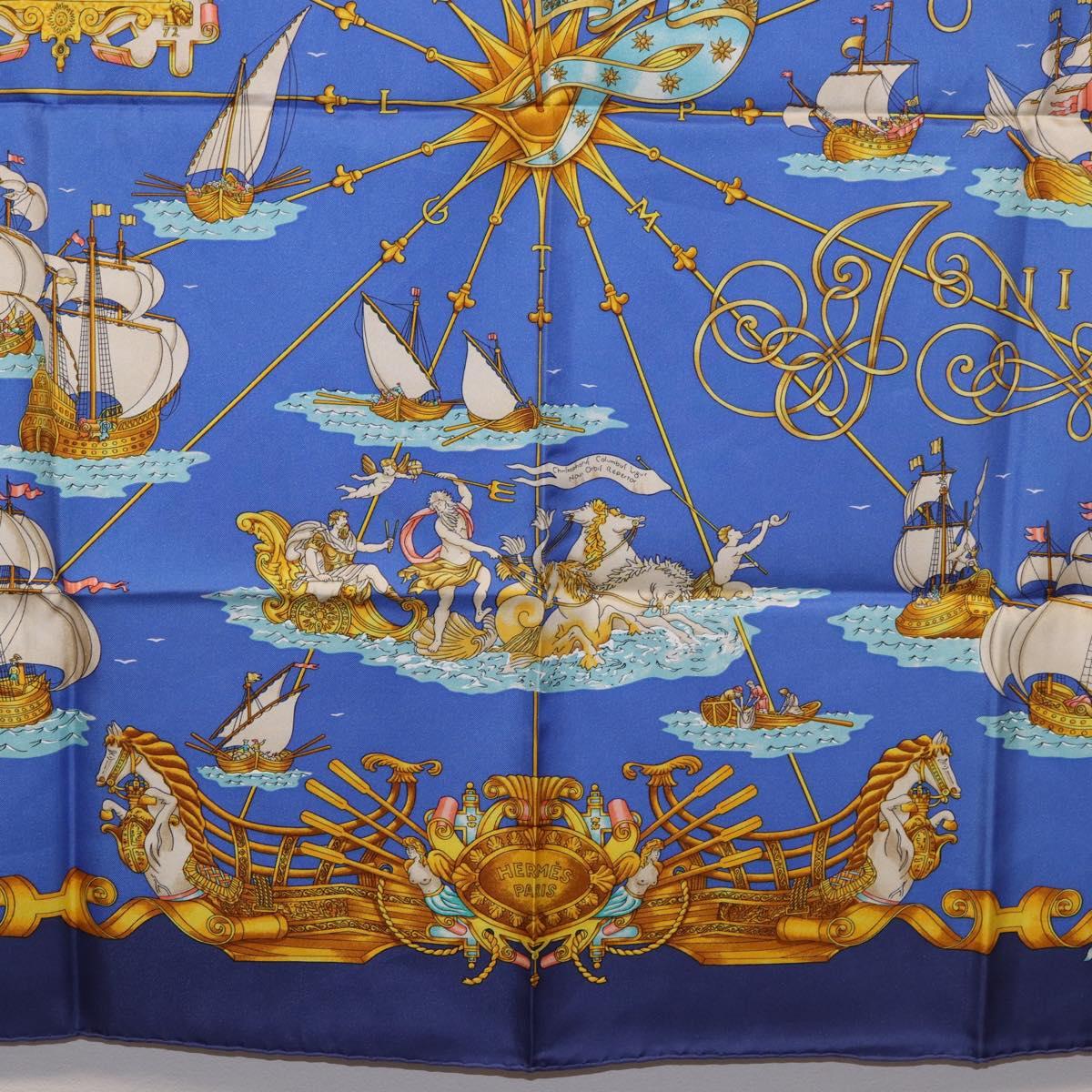HERMES Carre 90 Scarf ""VOILES DE LUMIERE"" Silk Blue Auth am11862M