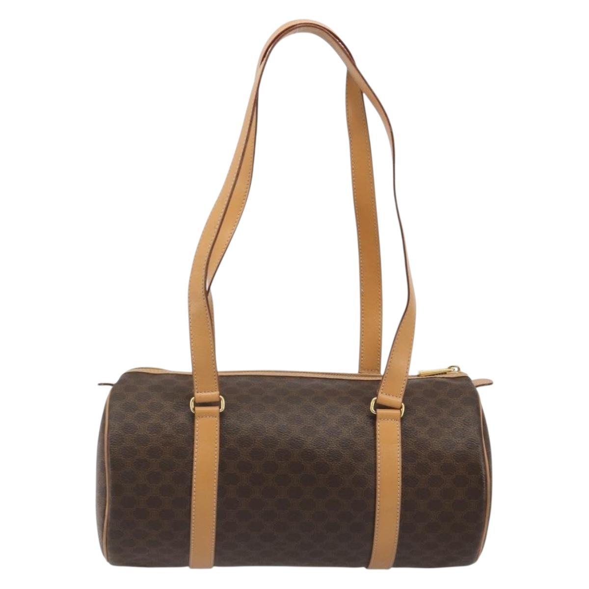 CELINE Macadam Canvas Hand Bag PVC Leather Brown Gold Auth am11863V