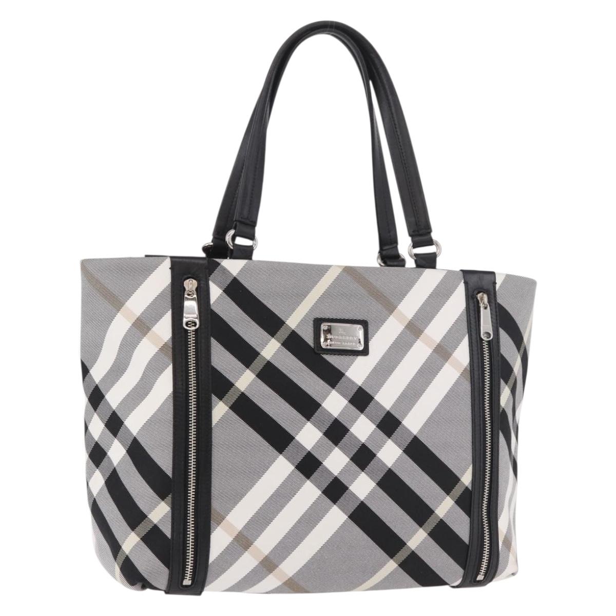 BURBERRY Nova Check Blue Label Tote Bag Canvas Gray Black Auth am11864V