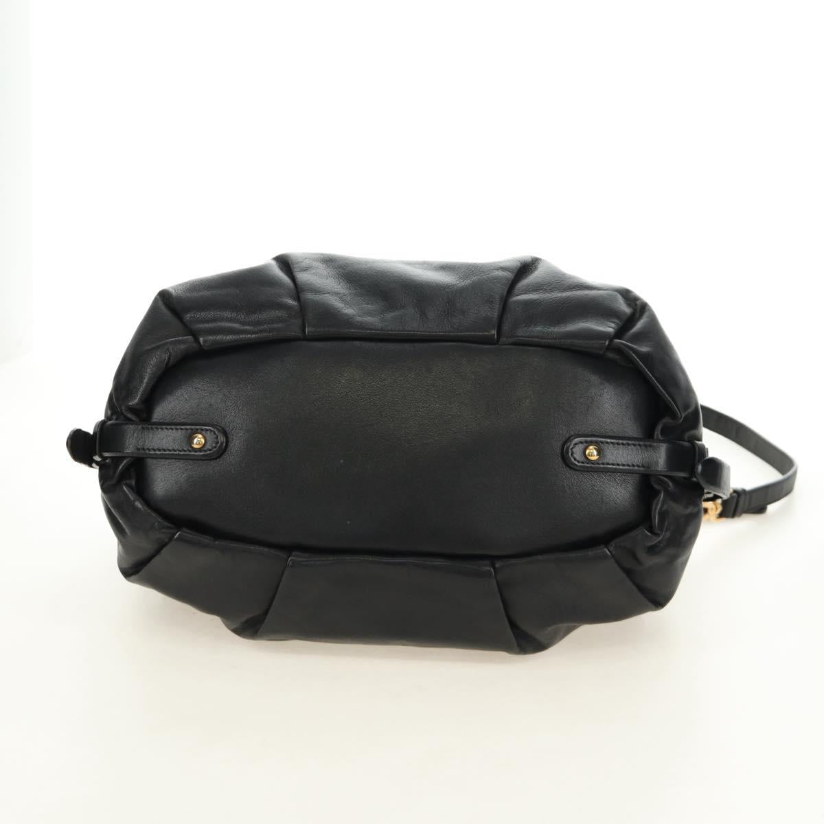 PRADA Hand Bag Leather 2way Black Gold Auth am11866V