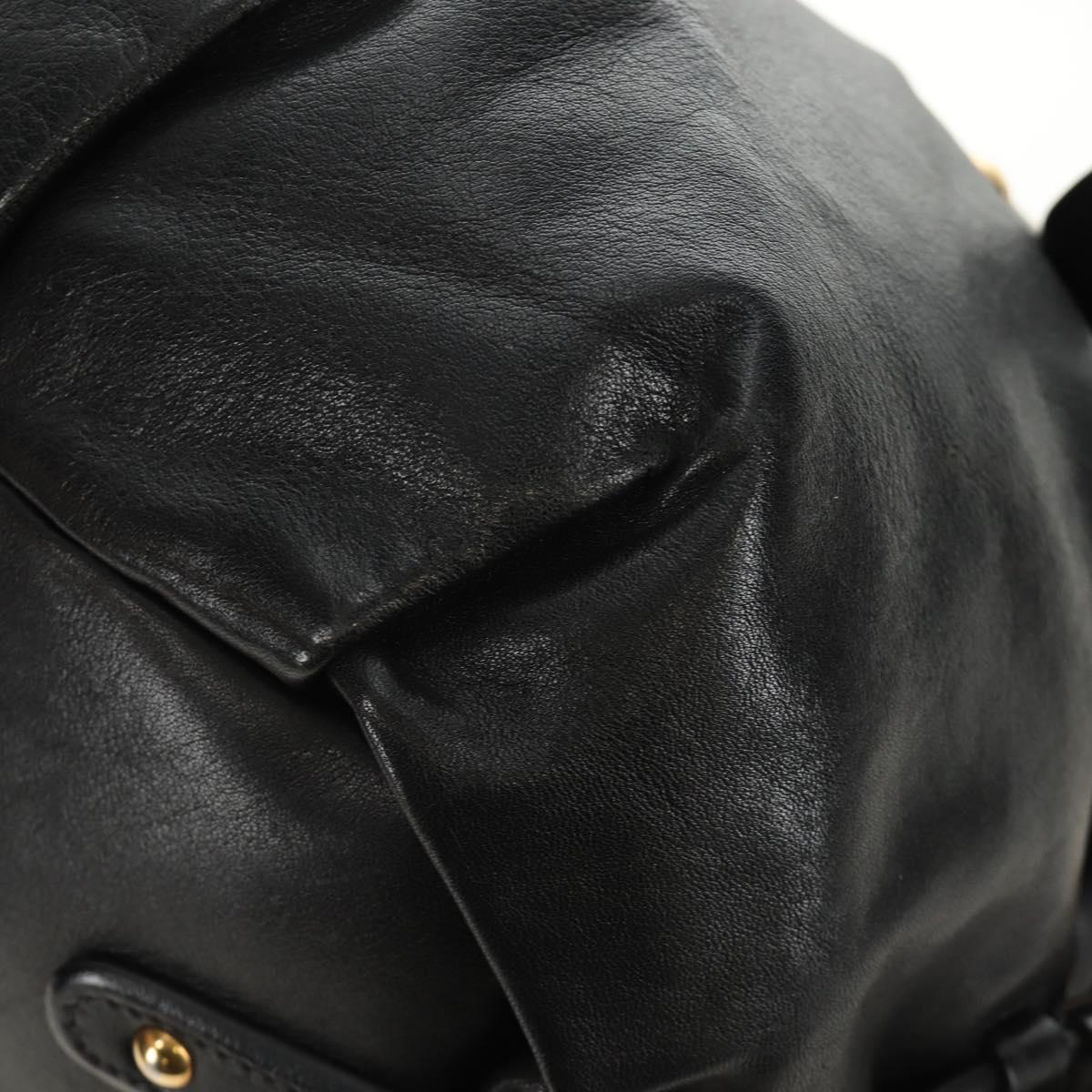 PRADA Hand Bag Leather 2way Black Gold Auth am11866V
