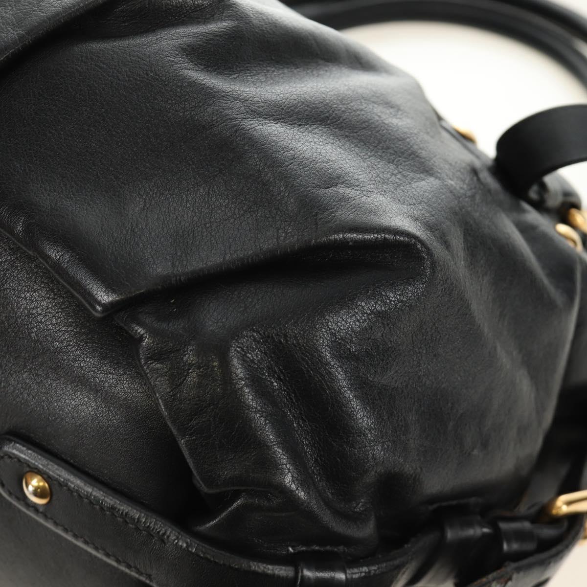PRADA Hand Bag Leather 2way Black Gold Auth am11866V