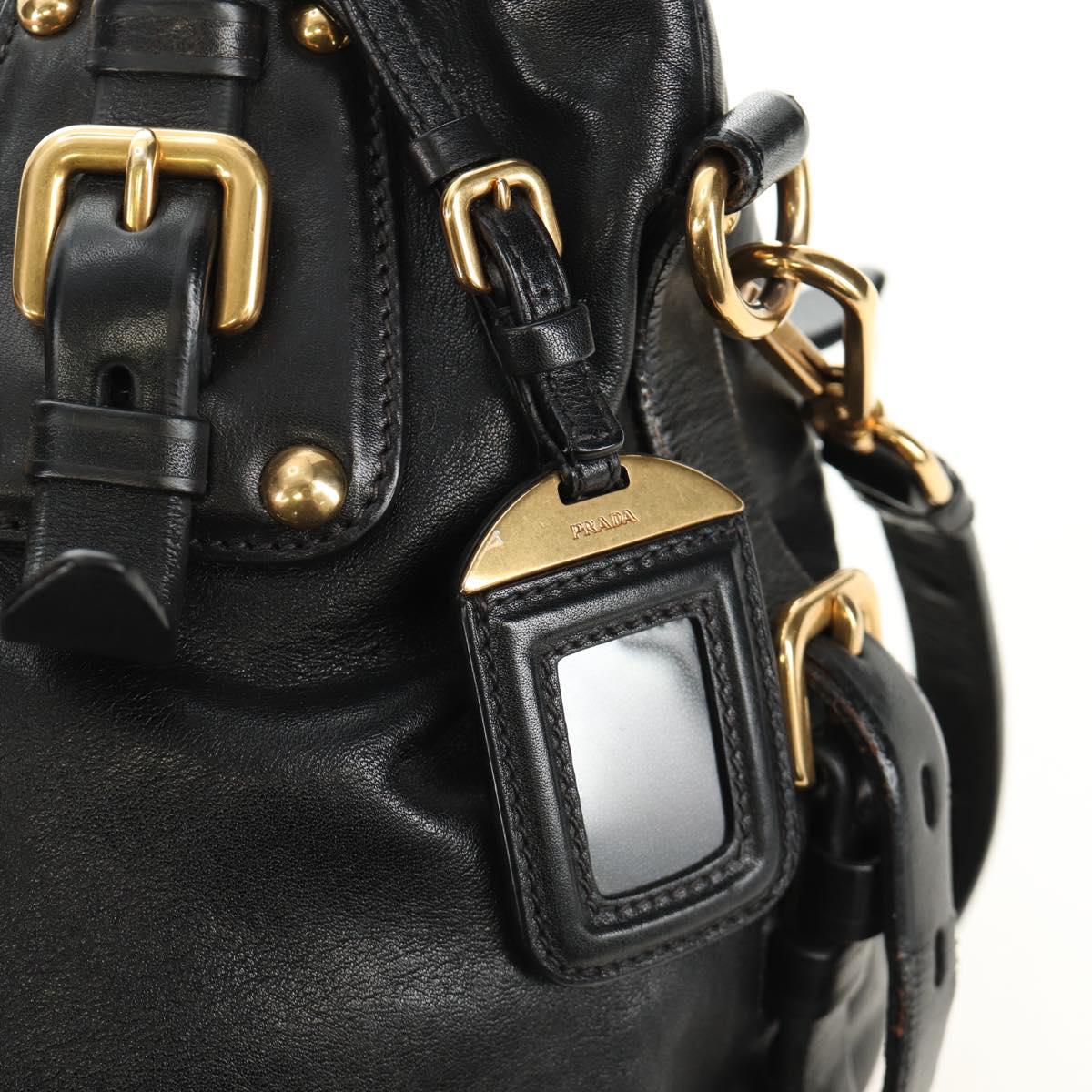 PRADA Hand Bag Leather 2way Black Gold Auth am11866V