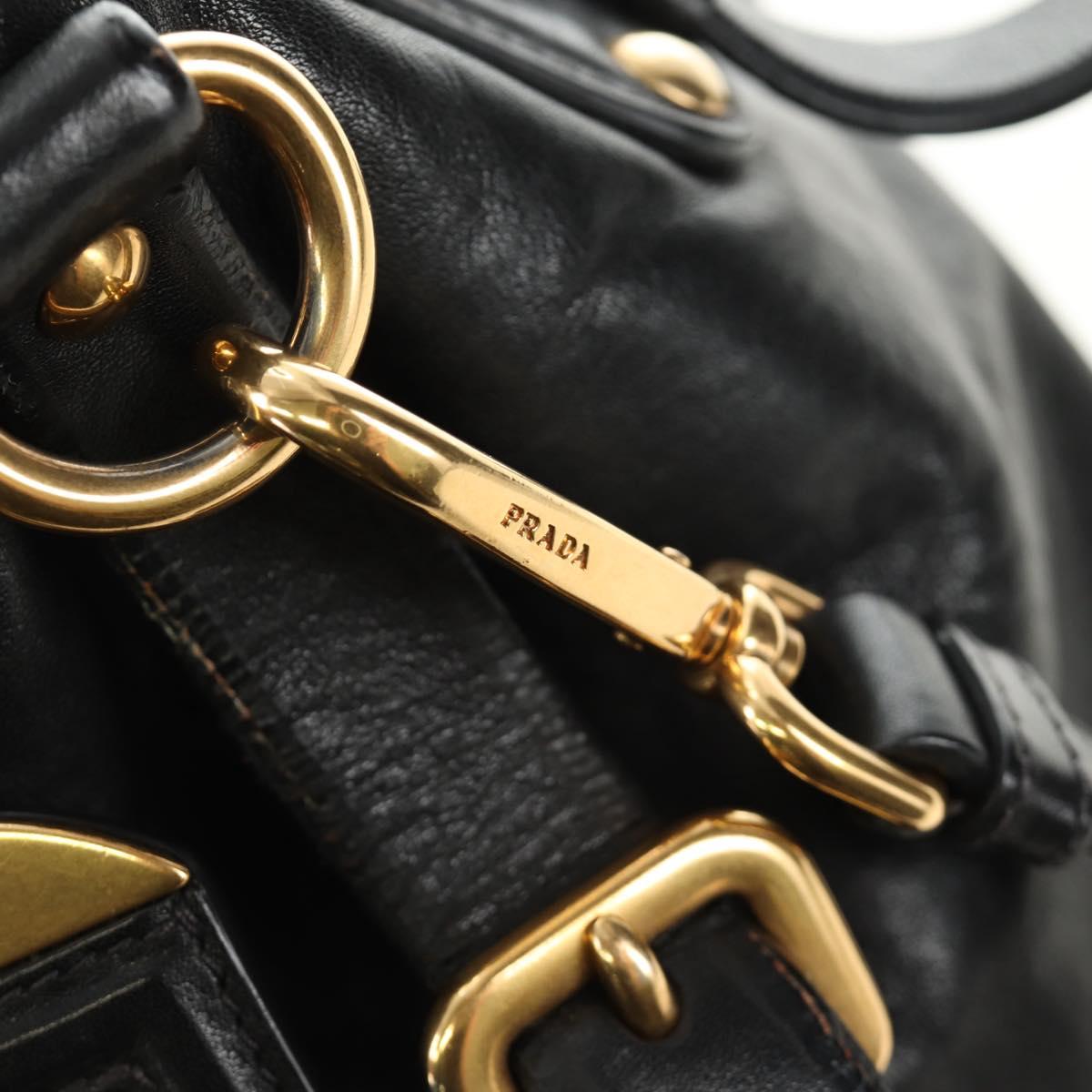 PRADA Hand Bag Leather 2way Black Gold Auth am11866V