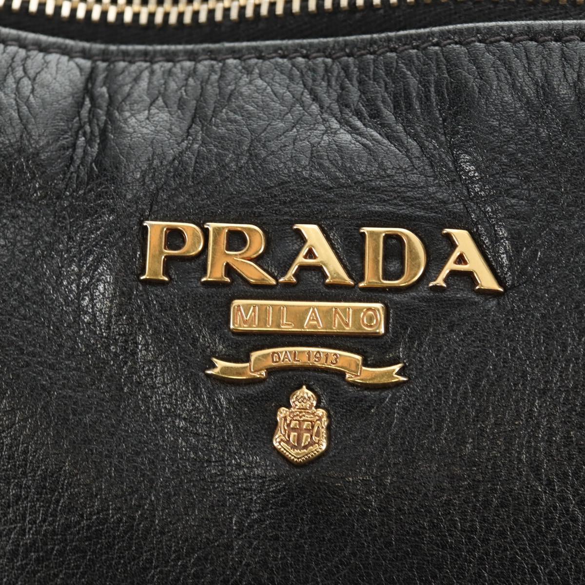 PRADA Hand Bag Leather 2way Black Gold Auth am11866V