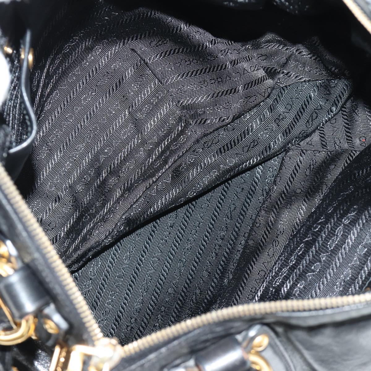PRADA Hand Bag Leather 2way Black Gold Auth am11866V