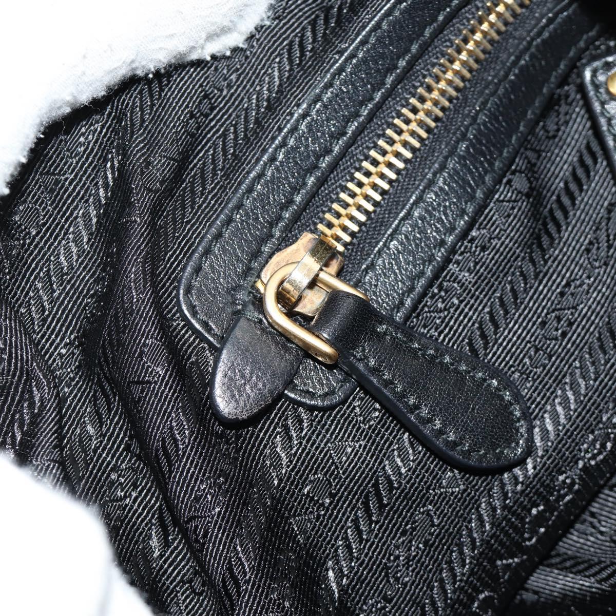 PRADA Hand Bag Leather 2way Black Gold Auth am11866V