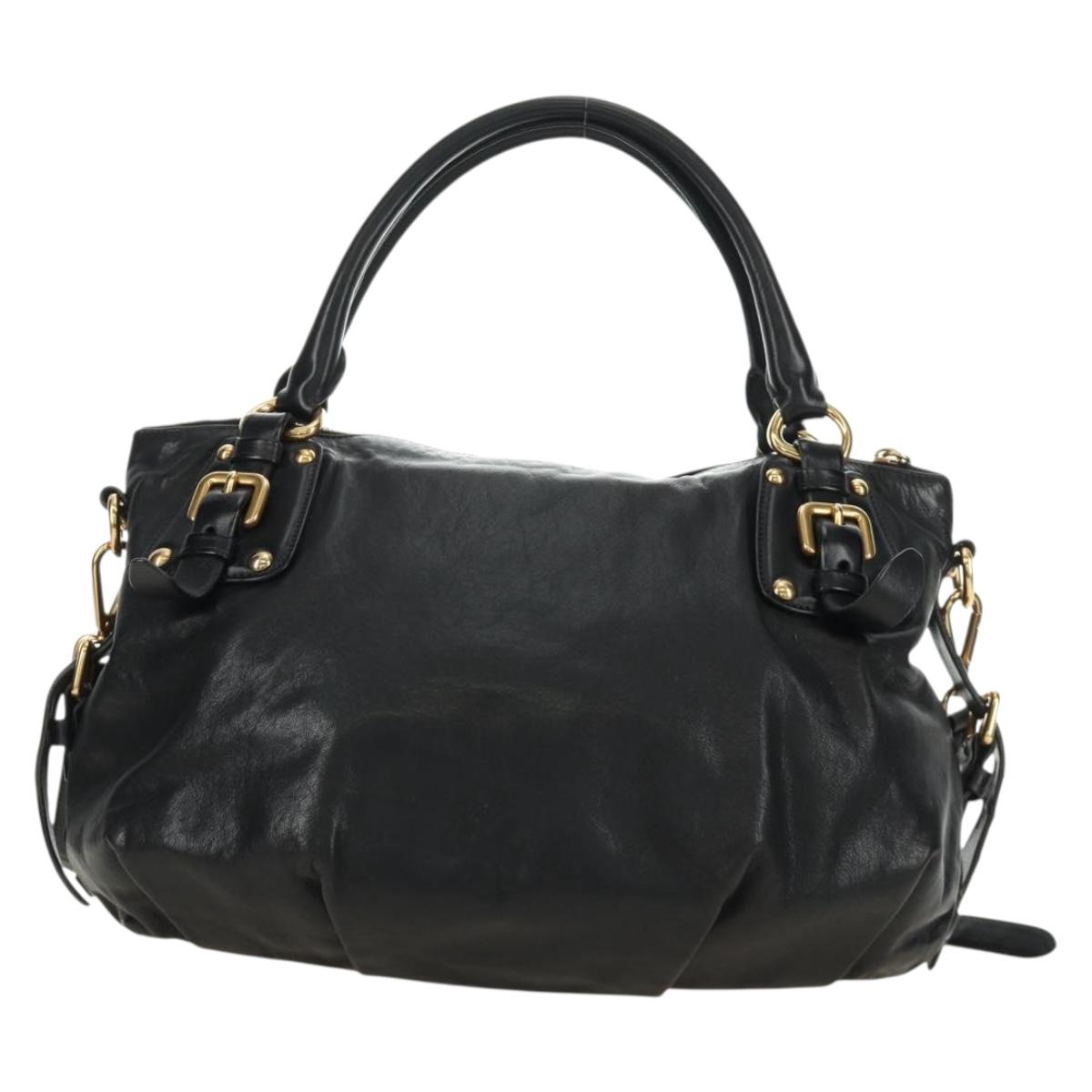 PRADA Hand Bag Leather 2way Black Gold Auth am11866V