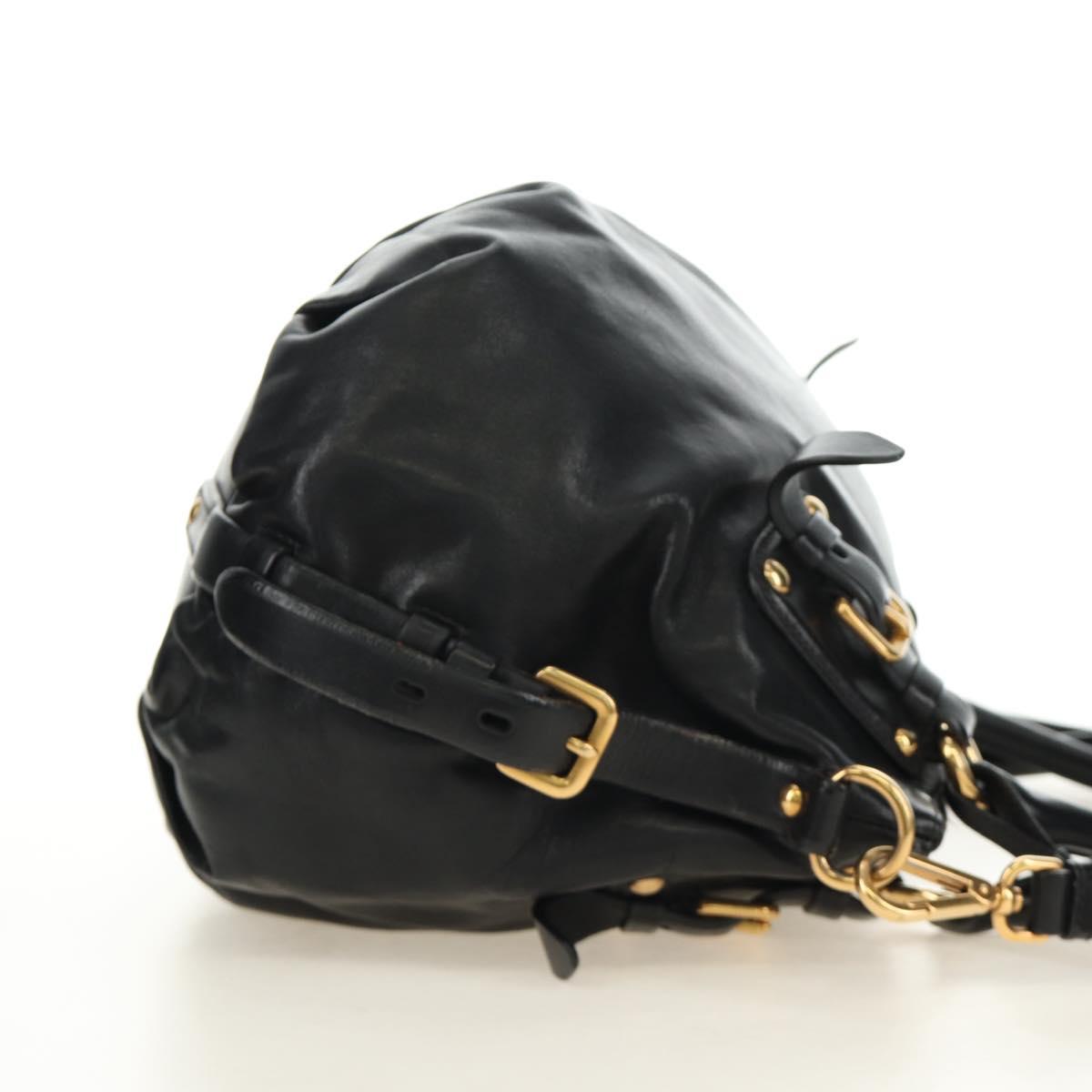 PRADA Hand Bag Leather 2way Black Gold Auth am11866V