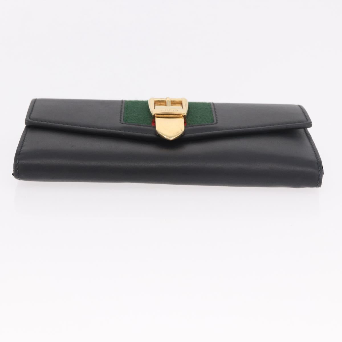 GUCCI Silvi Web Sherry Line Long Wallet Leather Black Red 476084 Auth am11867V