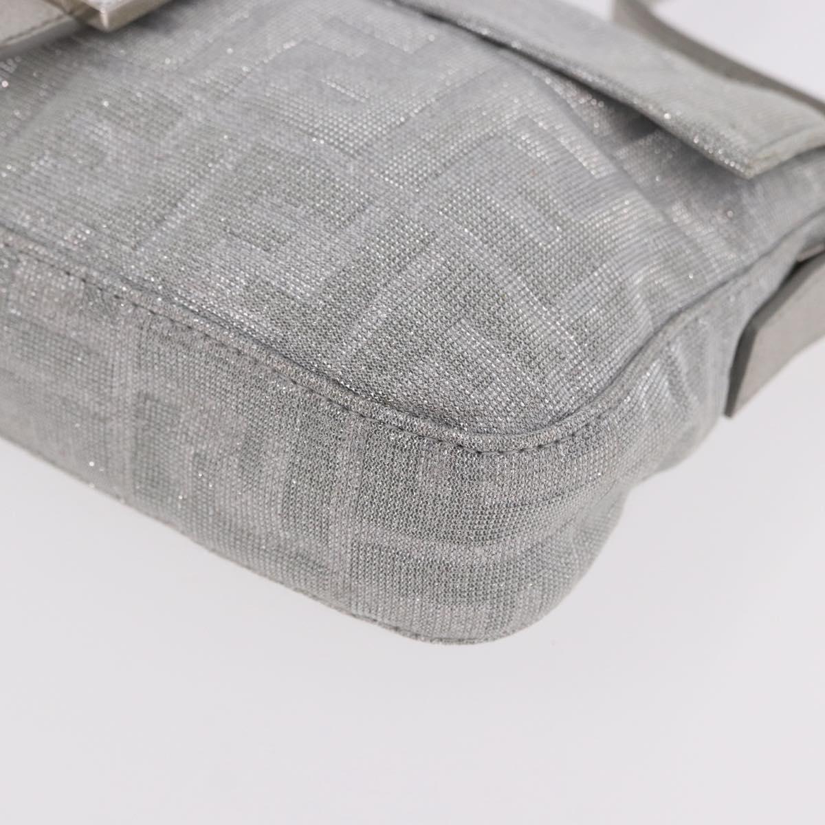 FENDI Zucca Canvas Mamma Baguette Rhinestone Shoulder Bag Silver Auth am11868SM
