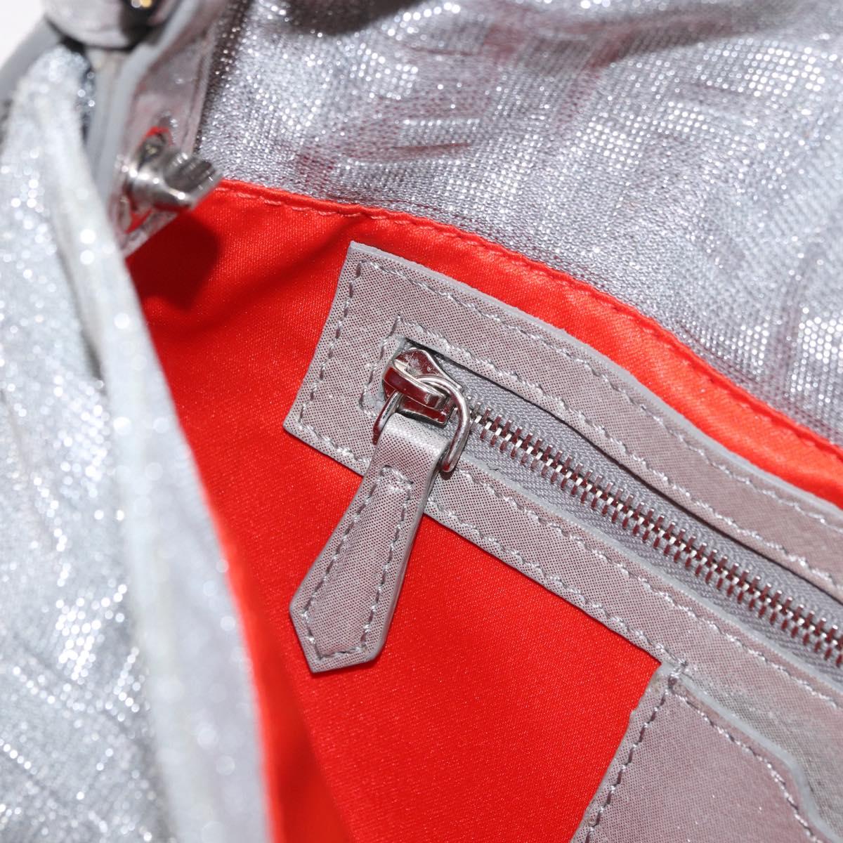 FENDI Zucca Canvas Mamma Baguette Rhinestone Shoulder Bag Silver Auth am11868SM