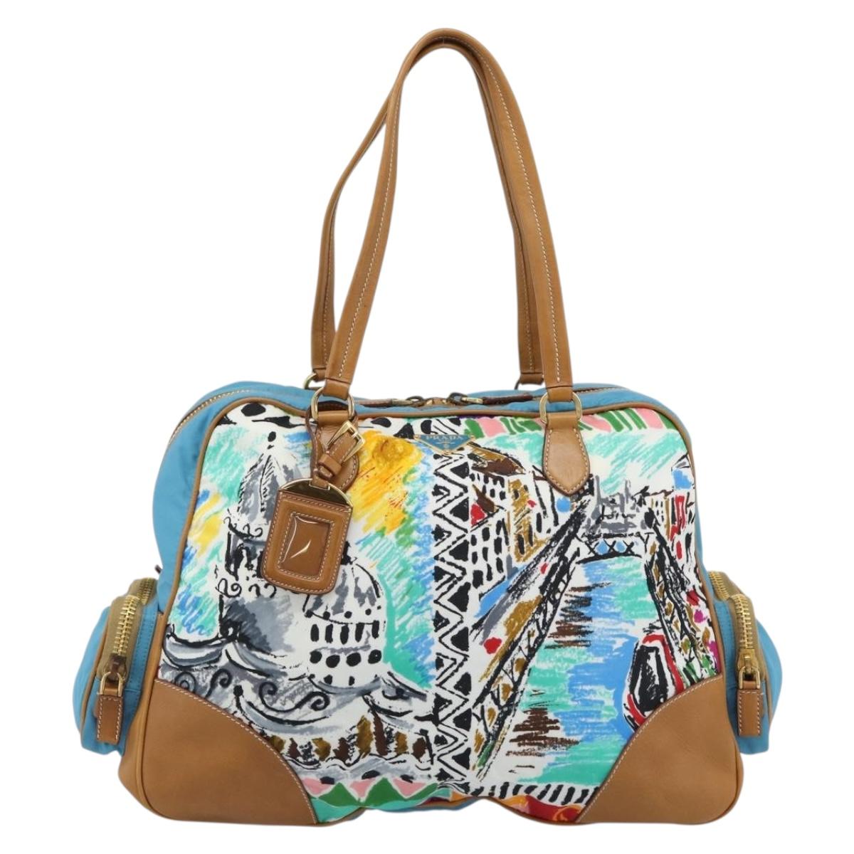 PRADA Hand Bag Nylon leather Multicolor Gold Auth am11870SAM