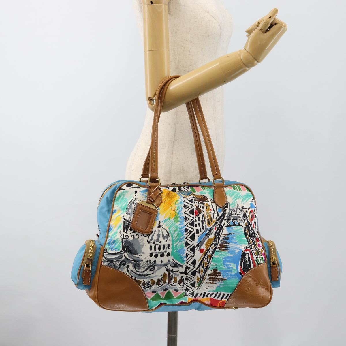 PRADA Hand Bag Nylon leather Multicolor Gold Auth am11870SAM