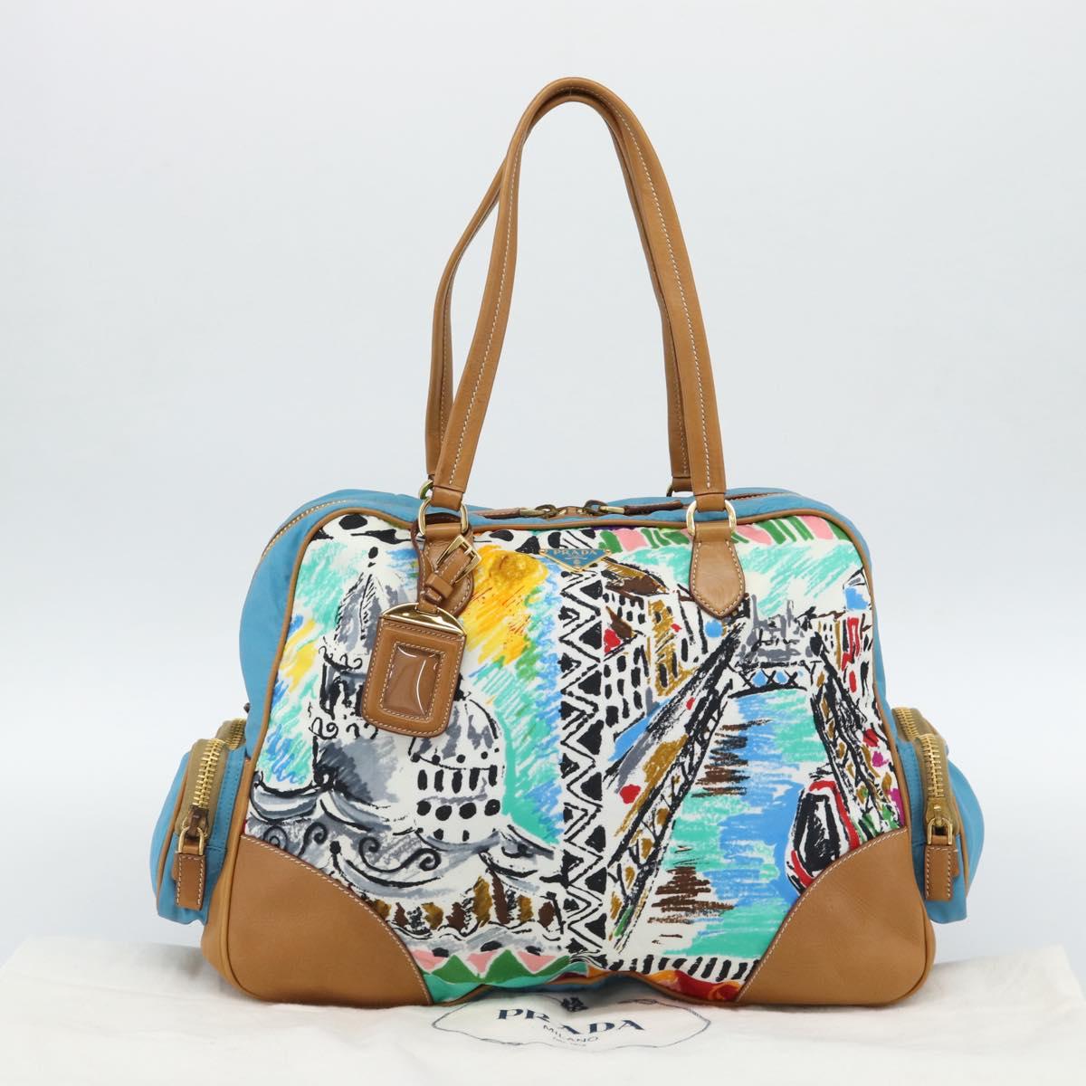 PRADA Hand Bag Nylon leather Multicolor Gold Auth am11870SAM