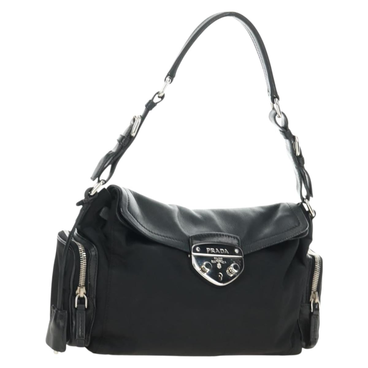 PRADA Ready Lock Hand Bag Nylon Black Silver Auth am11874V