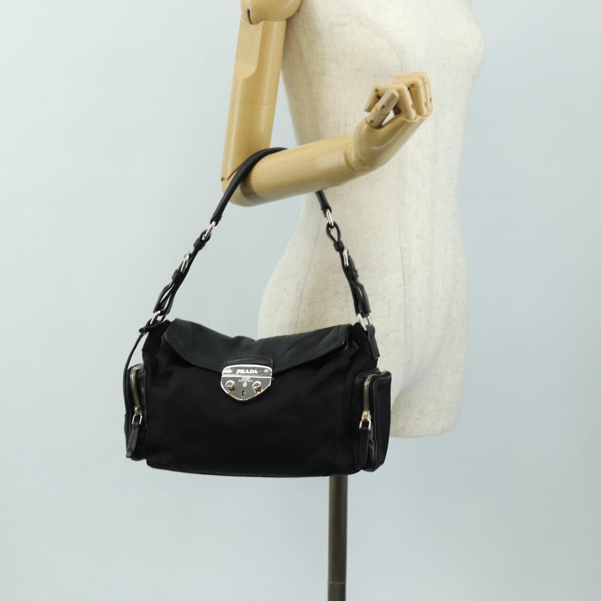 PRADA Ready Lock Hand Bag Nylon Black Silver Auth am11874V