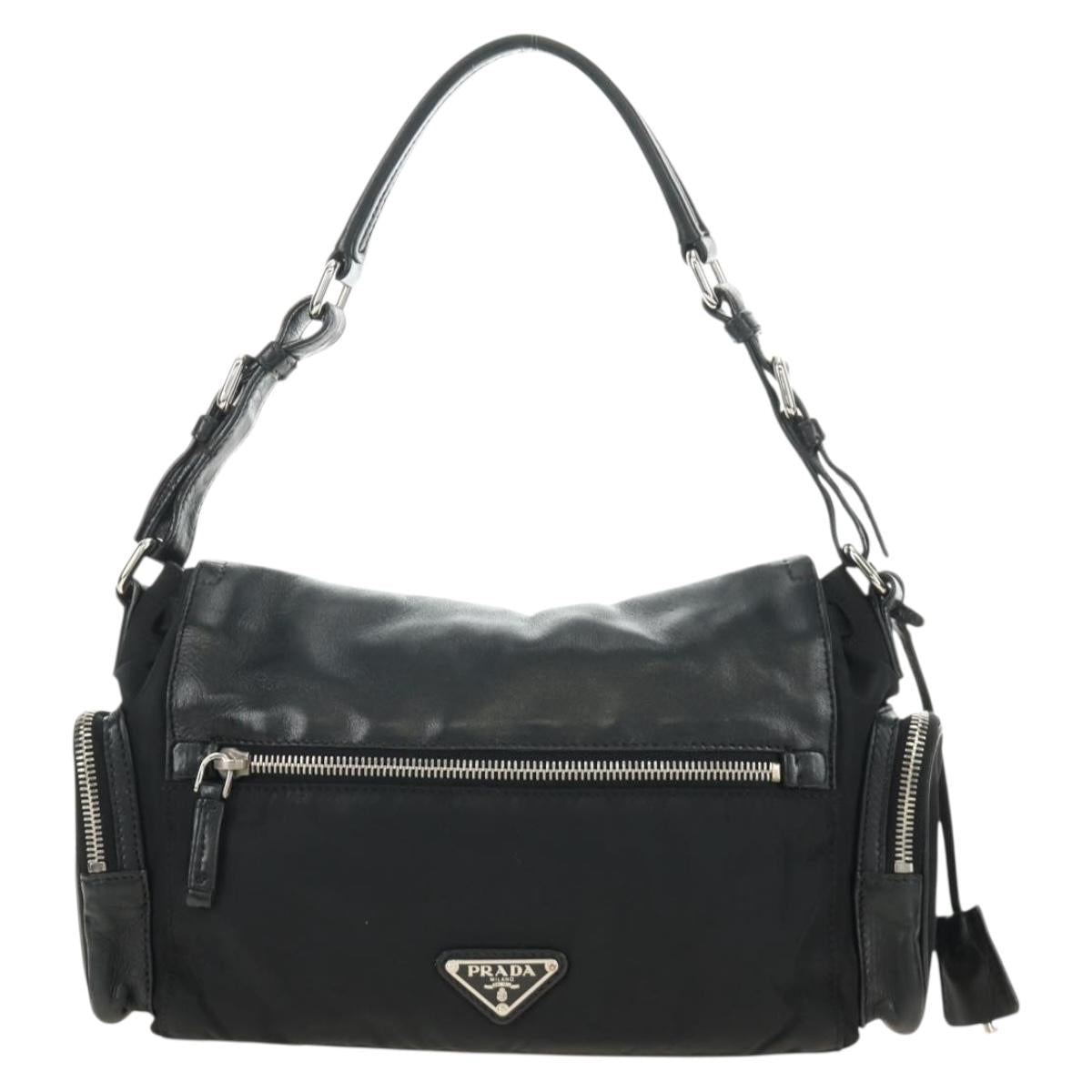 PRADA Ready Lock Hand Bag Nylon Black Silver Auth am11874V