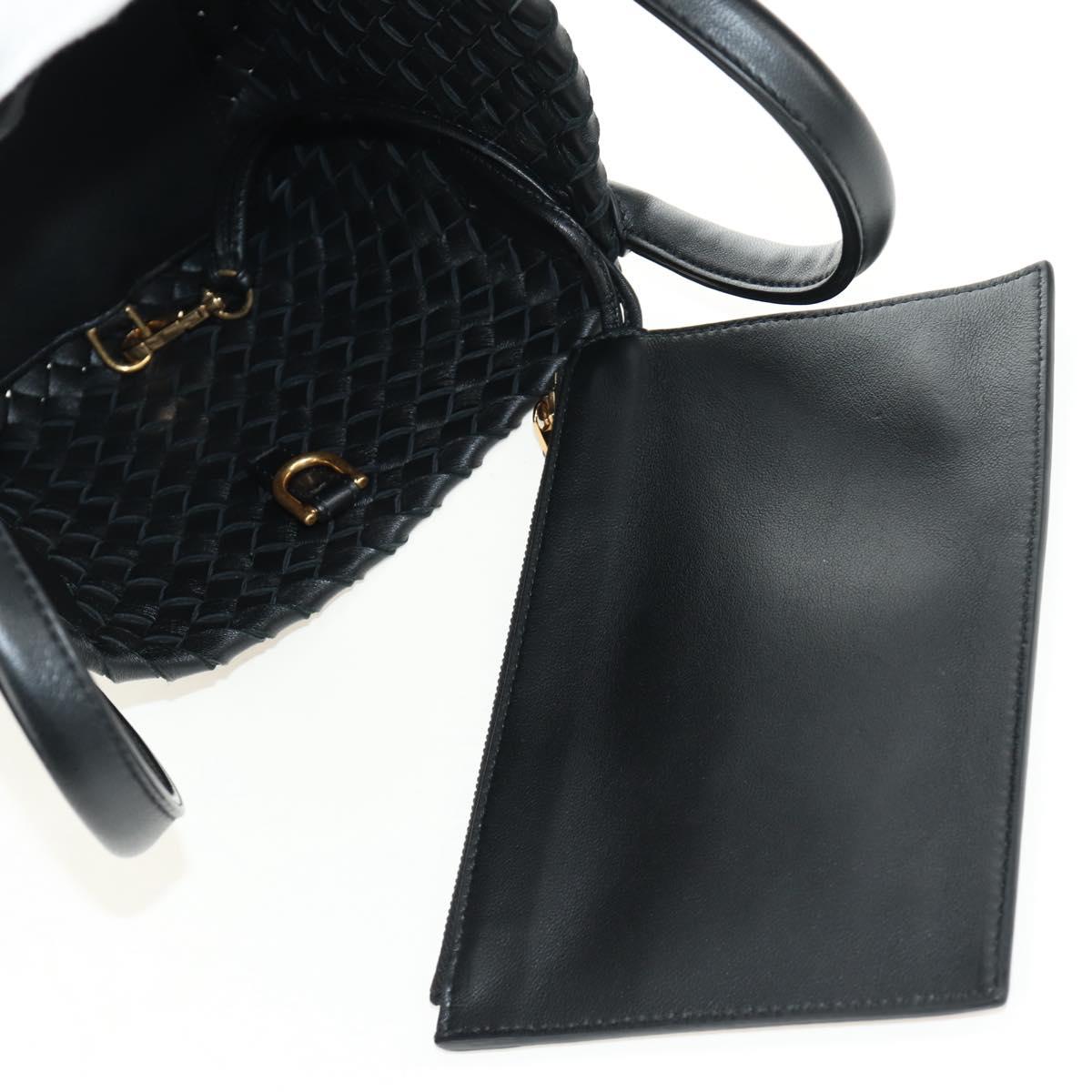 BOTTEGA VENETA INTRECCIATO Mini Cabas Hand Bag Leather Black Gold Auth am11875SM