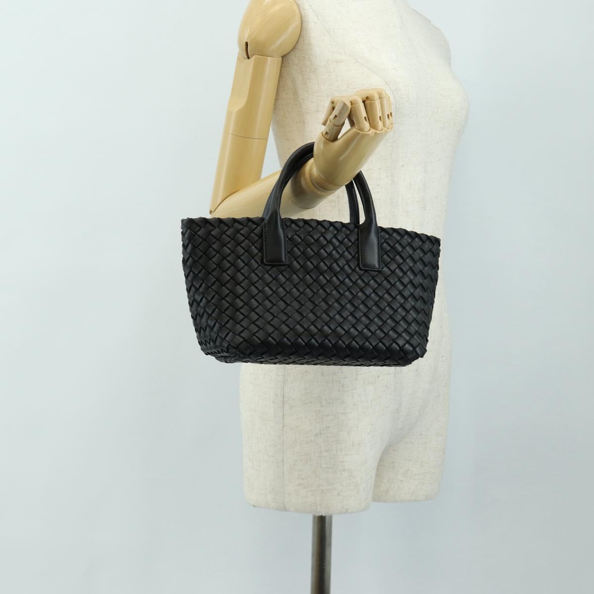 BOTTEGA VENETA INTRECCIATO Mini Cabas Hand Bag Leather Black Gold Auth am11875SM