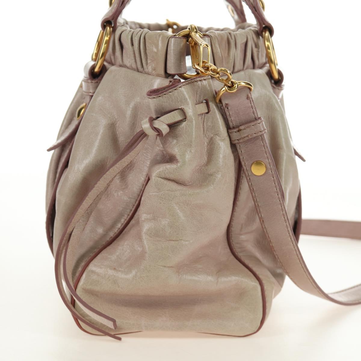 Miu Miu Side Ribbon Hand Bag Leather 2way Pink Gold Auth am11876SAV