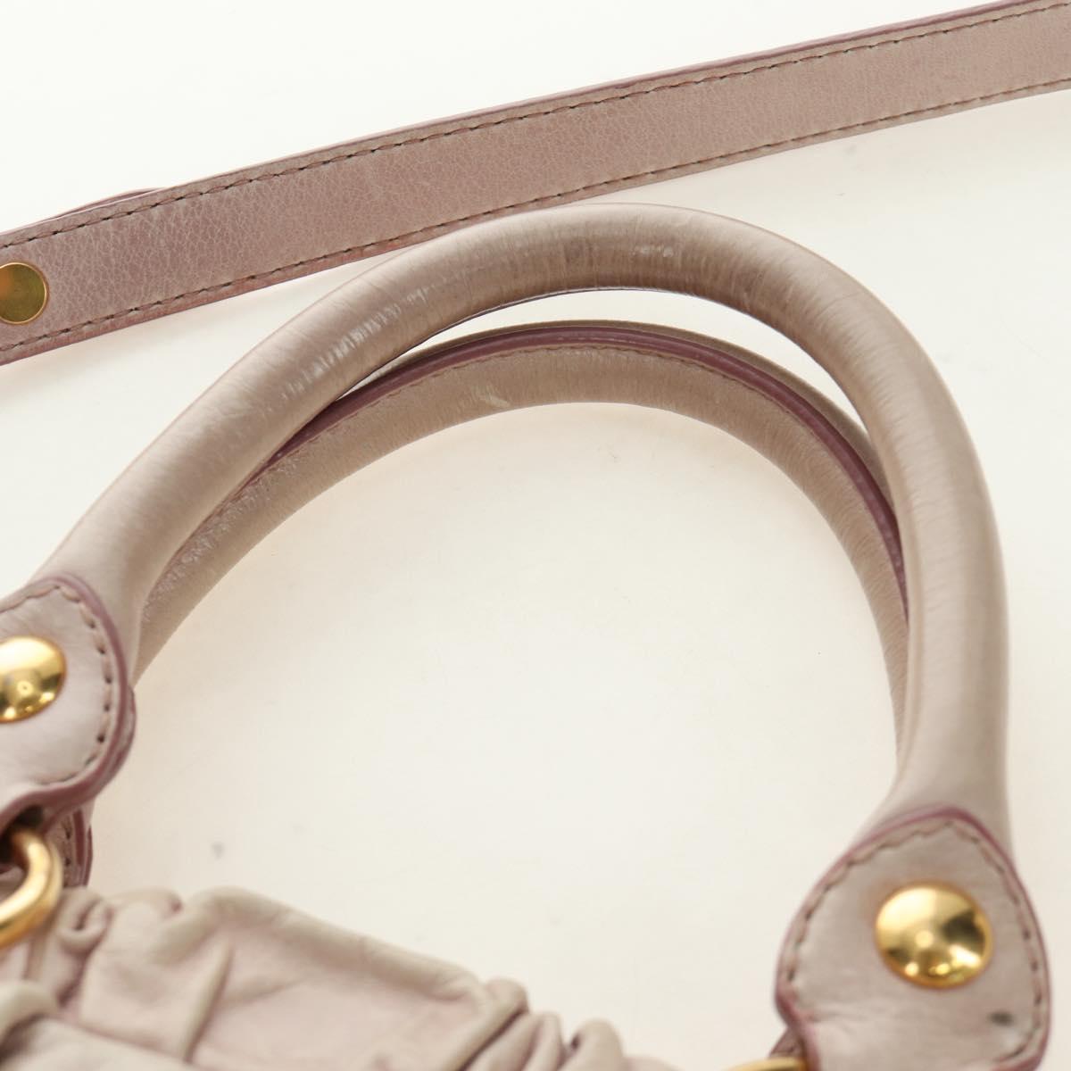 Miu Miu Side Ribbon Hand Bag Leather 2way Pink Gold Auth am11876SAV