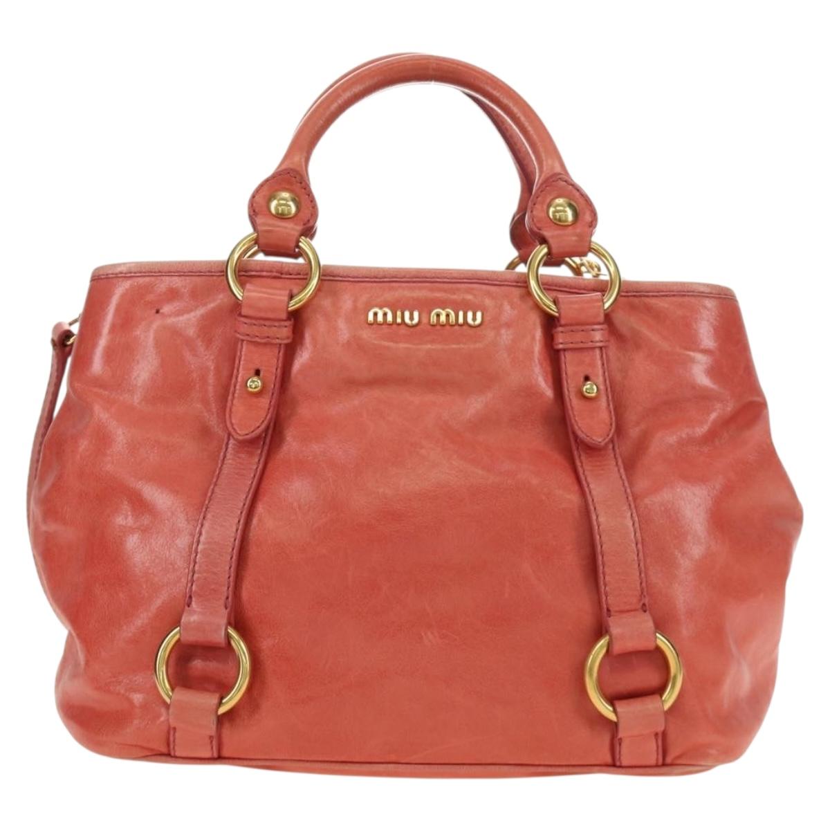Miu Miu Hand Bag Leather 2way Pink Gold Auth am11877SAV