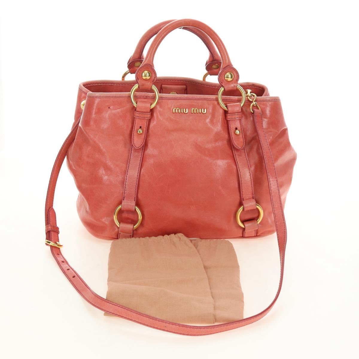 Miu Miu Hand Bag Leather 2way Pink Gold Auth am11877SAV