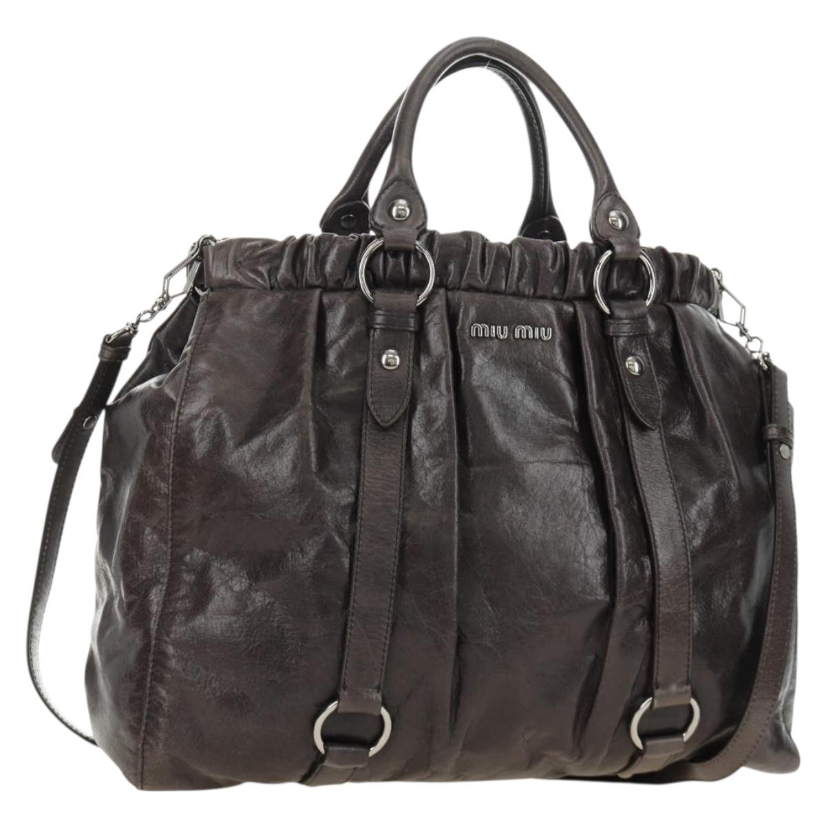 Miu Miu Hand Bag Leather 2way Gray Silver Auth am11880SAM