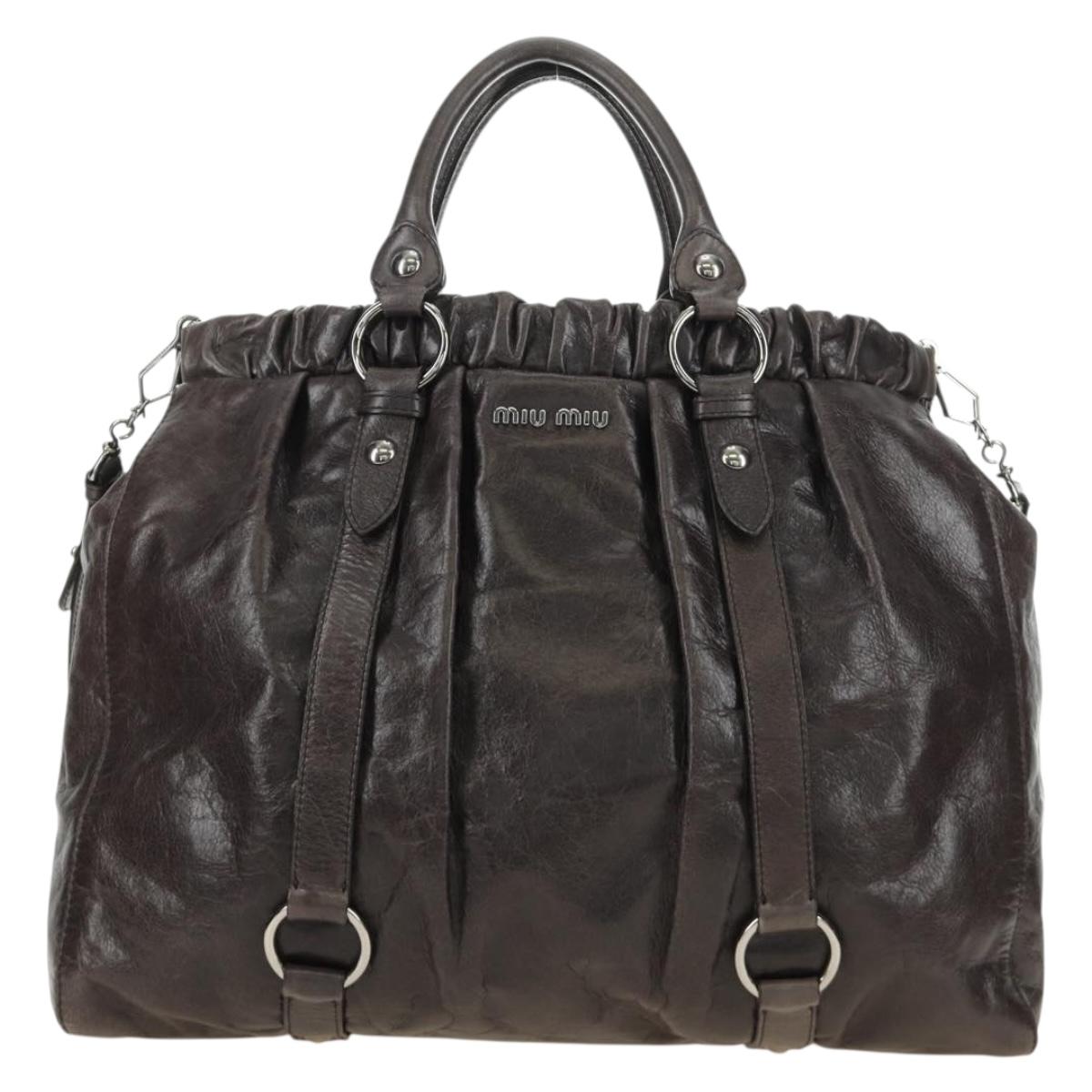 Miu Miu Hand Bag Leather 2way Gray Silver Auth am11880SAM
