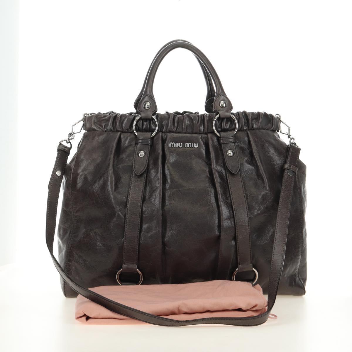Miu Miu Hand Bag Leather 2way Gray Silver Auth am11880SAM