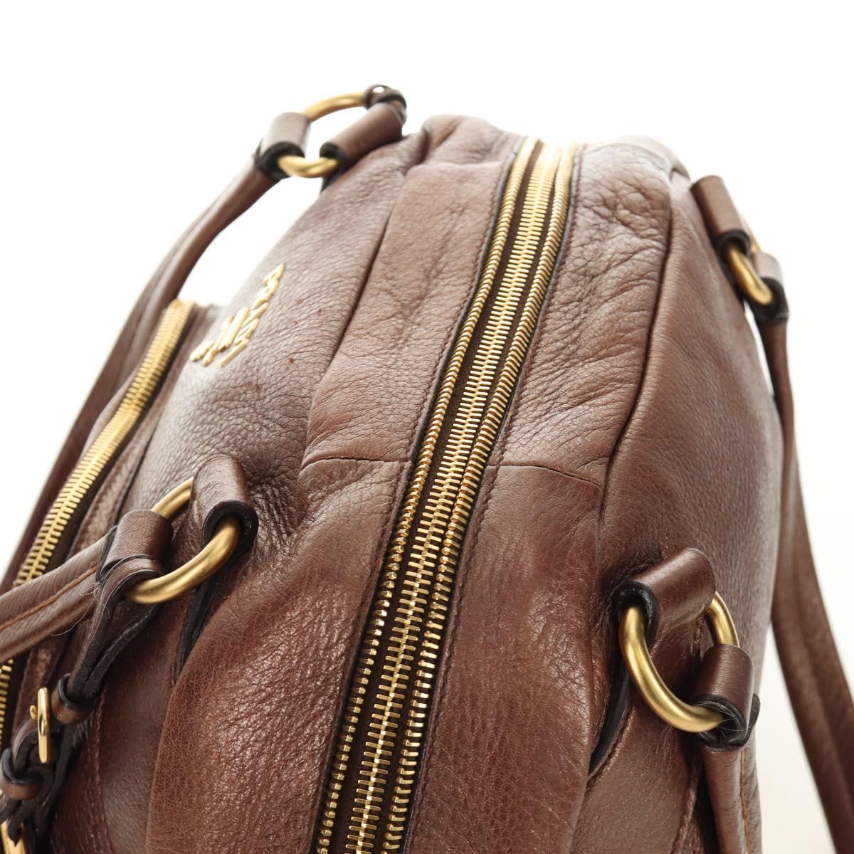 PRADA Ready Lock Shoulder Tote Bag Leather Brown Gold BL0557 Auth am11881SAV