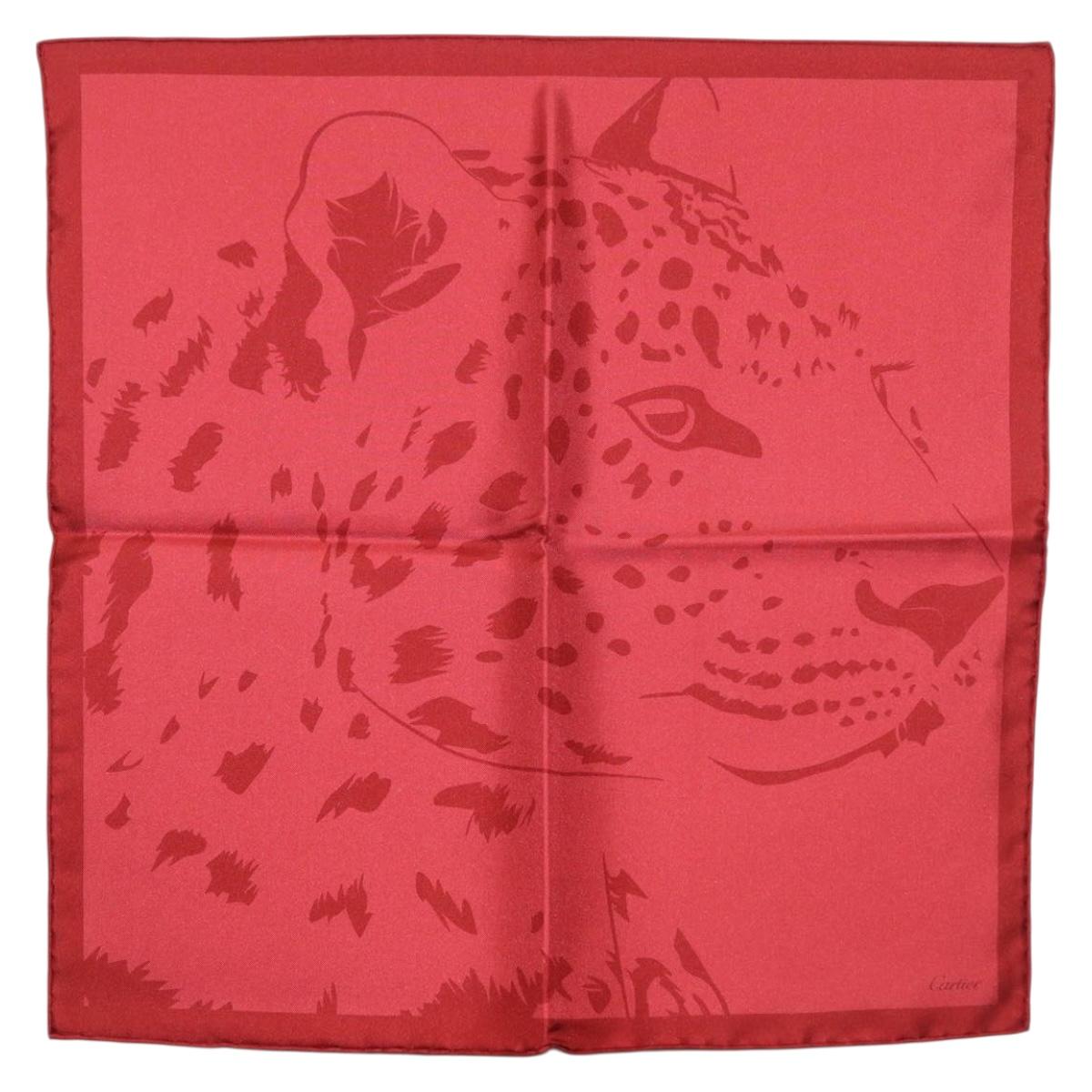 CARTIER Mini Scarf Leopard Silk Red Auth am11882M