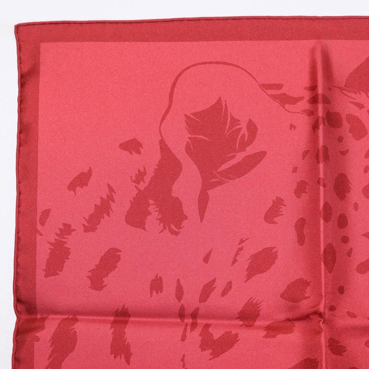 CARTIER Mini Scarf Leopard Silk Red Auth am11882M