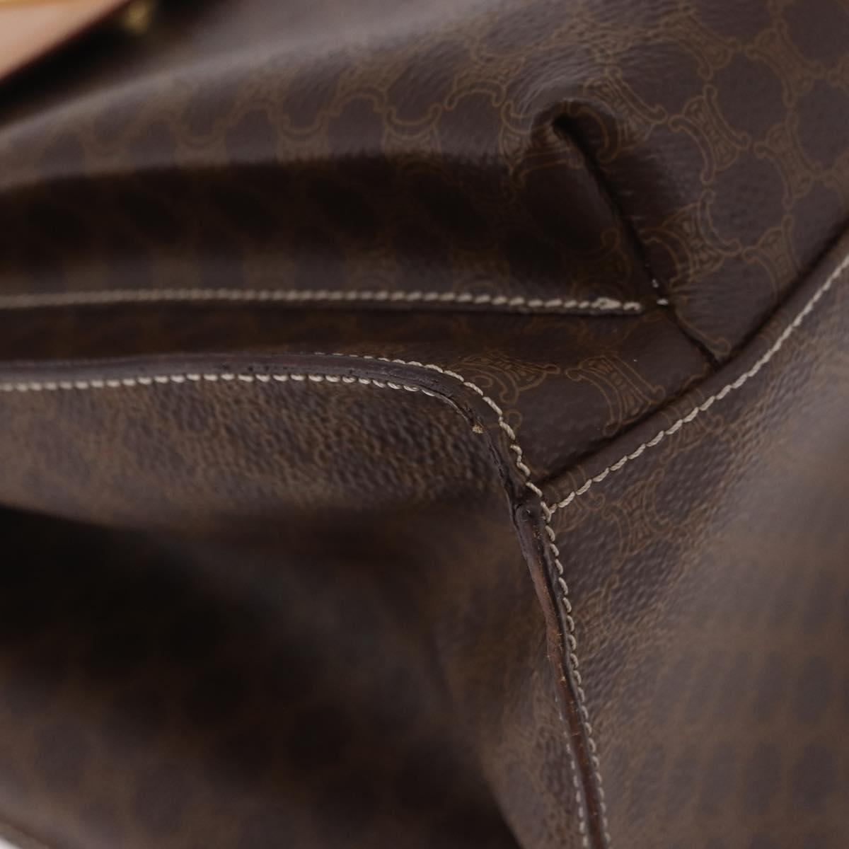 CELINE Macadam Canvas Tote Bag PVC Leather Brown Beige Gold Auth am11883V