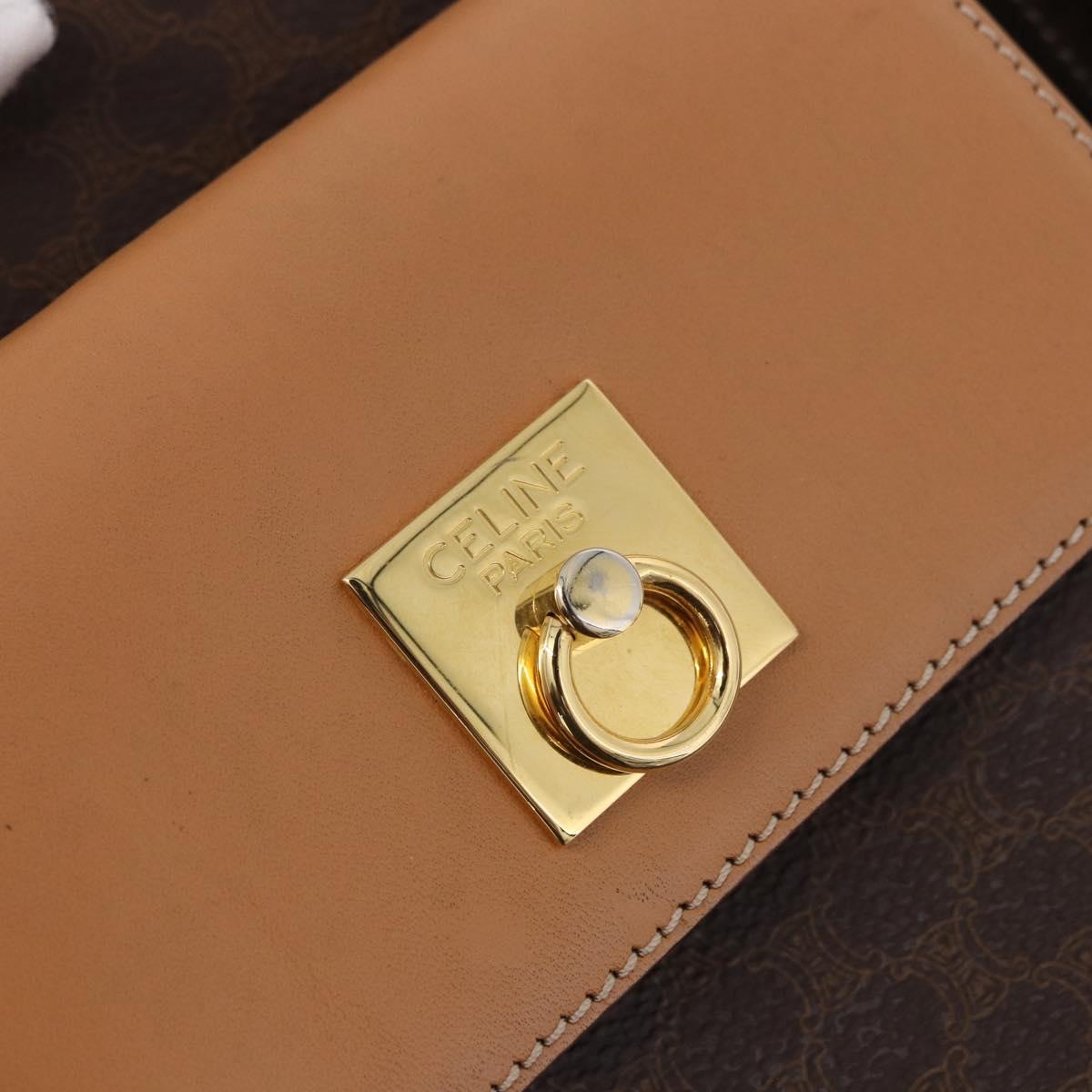 CELINE Macadam Canvas Tote Bag PVC Leather Brown Beige Gold Auth am11883V