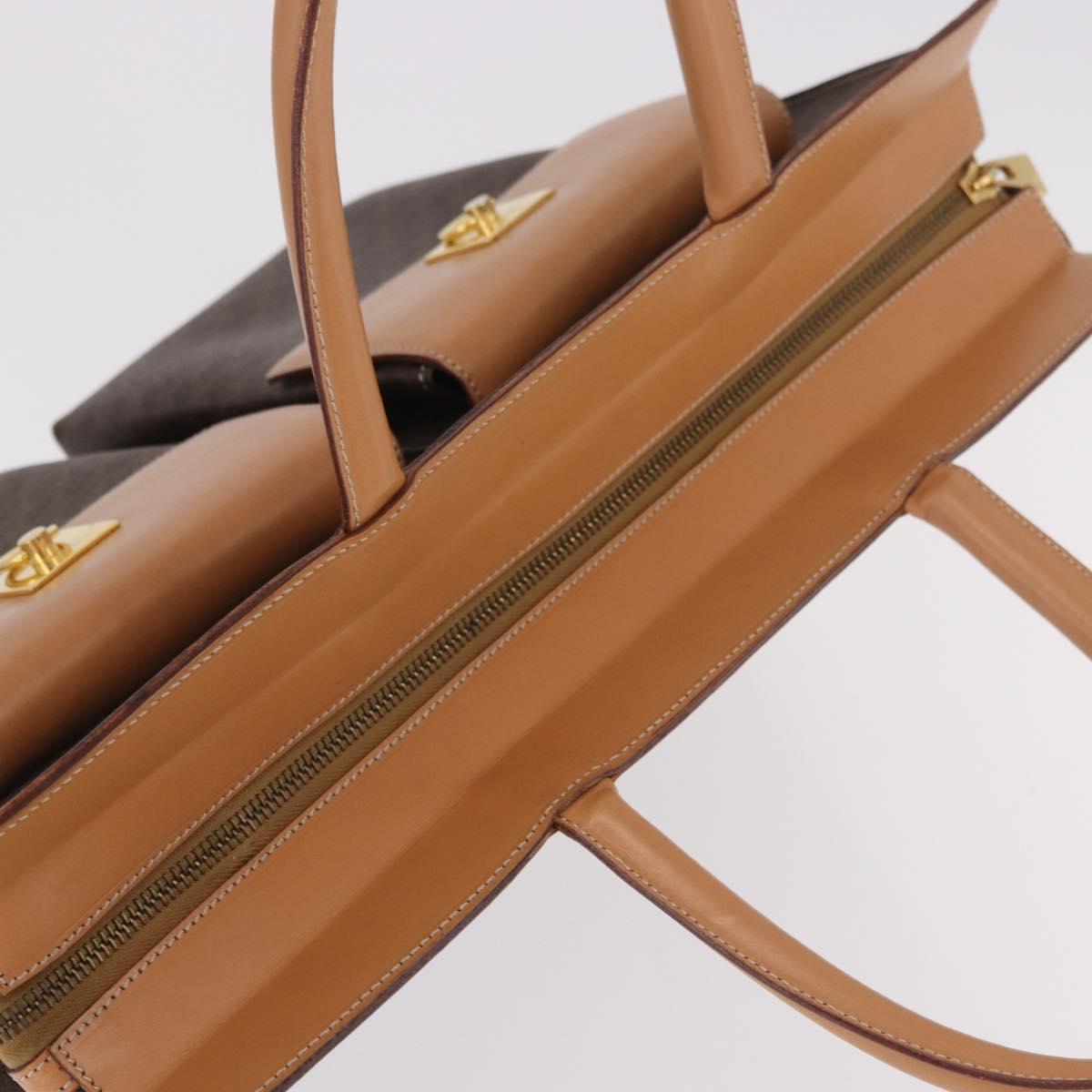 CELINE Macadam Canvas Tote Bag PVC Leather Brown Beige Gold Auth am11883V