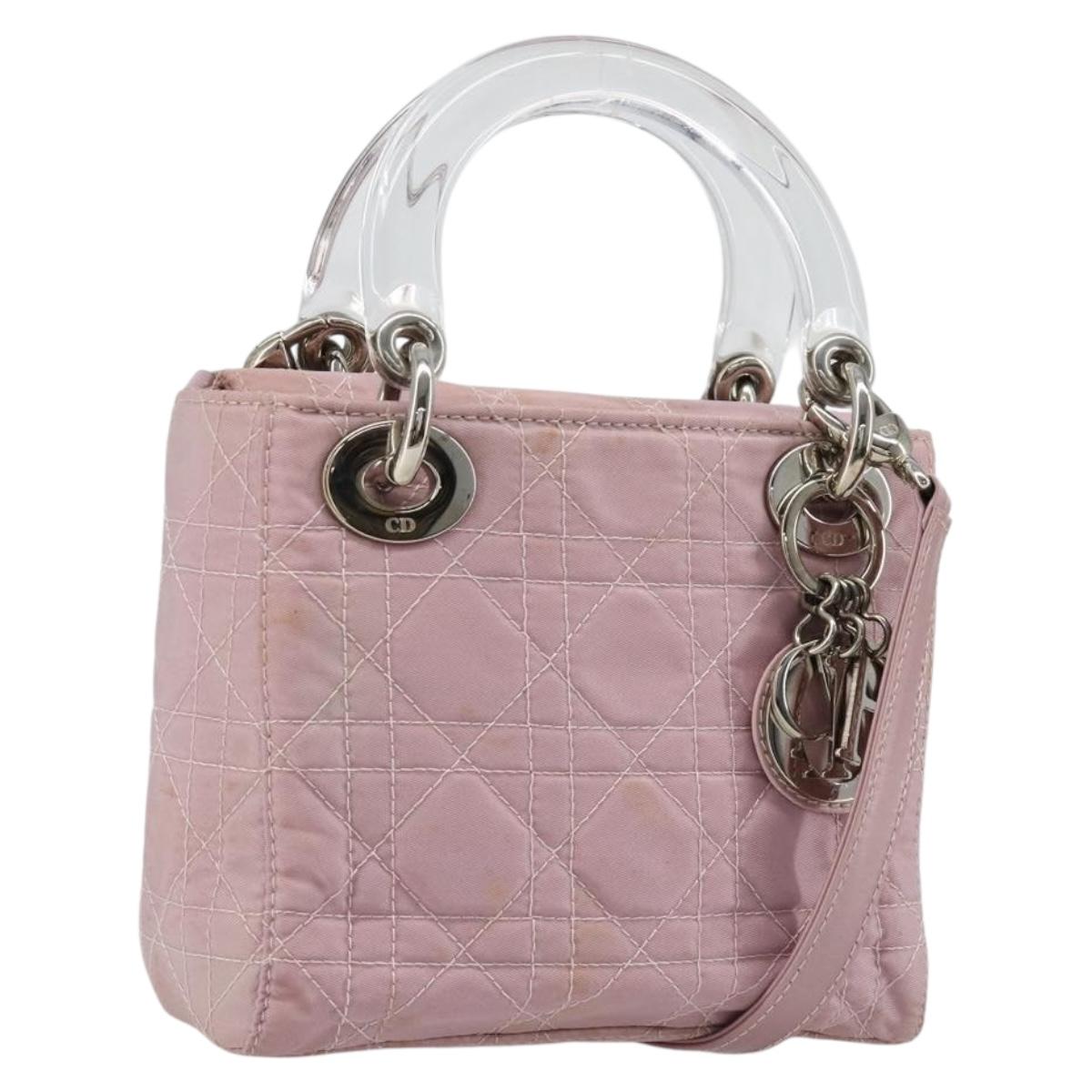 Christian Dior Lady Dior Cannage Plastic Handle Bag Nylon 2way Auth am11890A