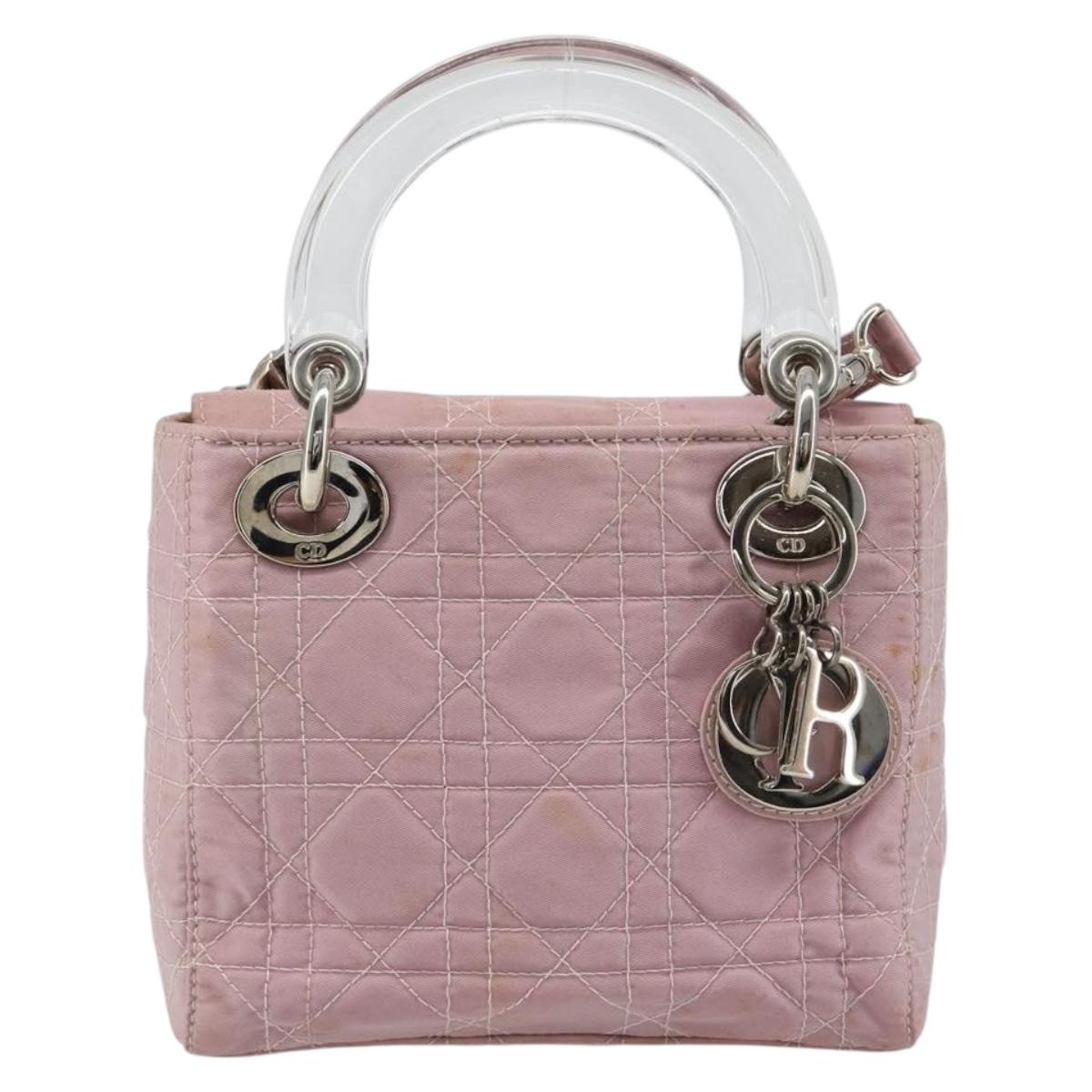 Christian Dior Lady Dior Cannage Plastic Handle Bag Nylon 2way Auth am11890A
