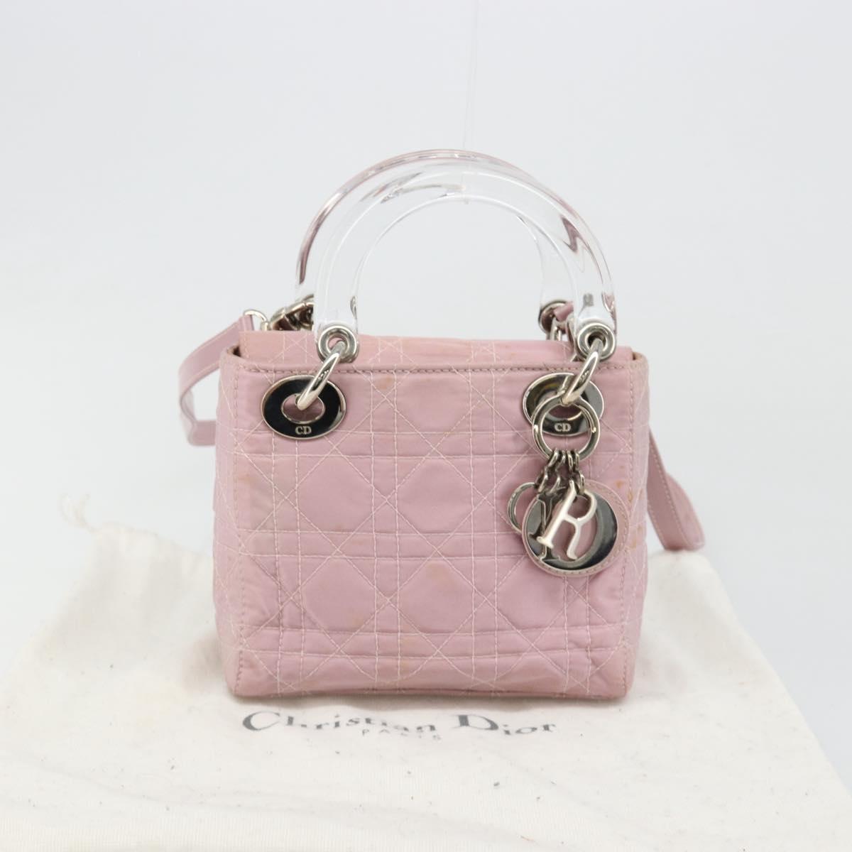 Christian Dior Lady Dior Cannage Plastic Handle Bag Nylon 2way Auth am11890A